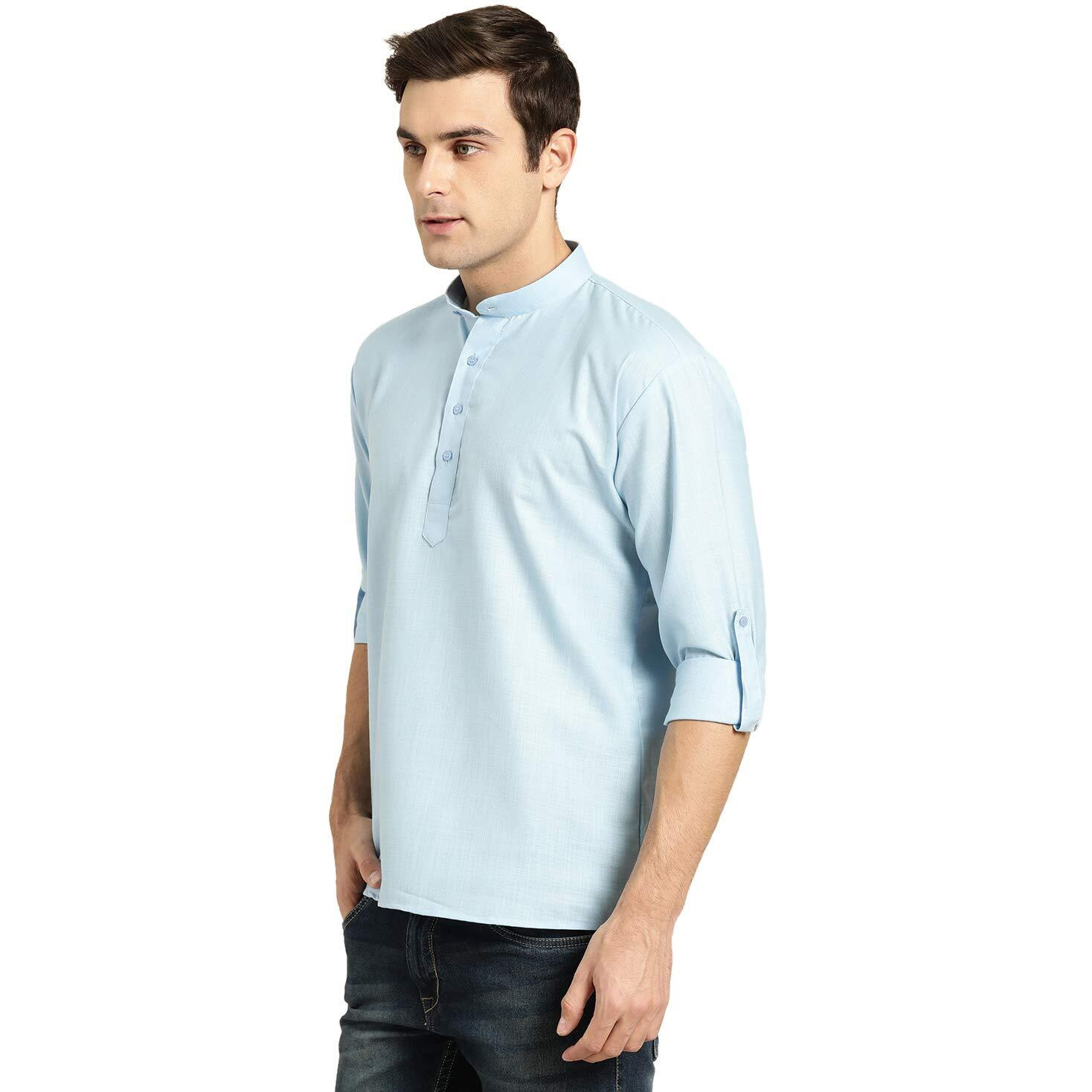 Sojanya (Since 1958, Men's Cotton Blue Short Kurta, Size 40
