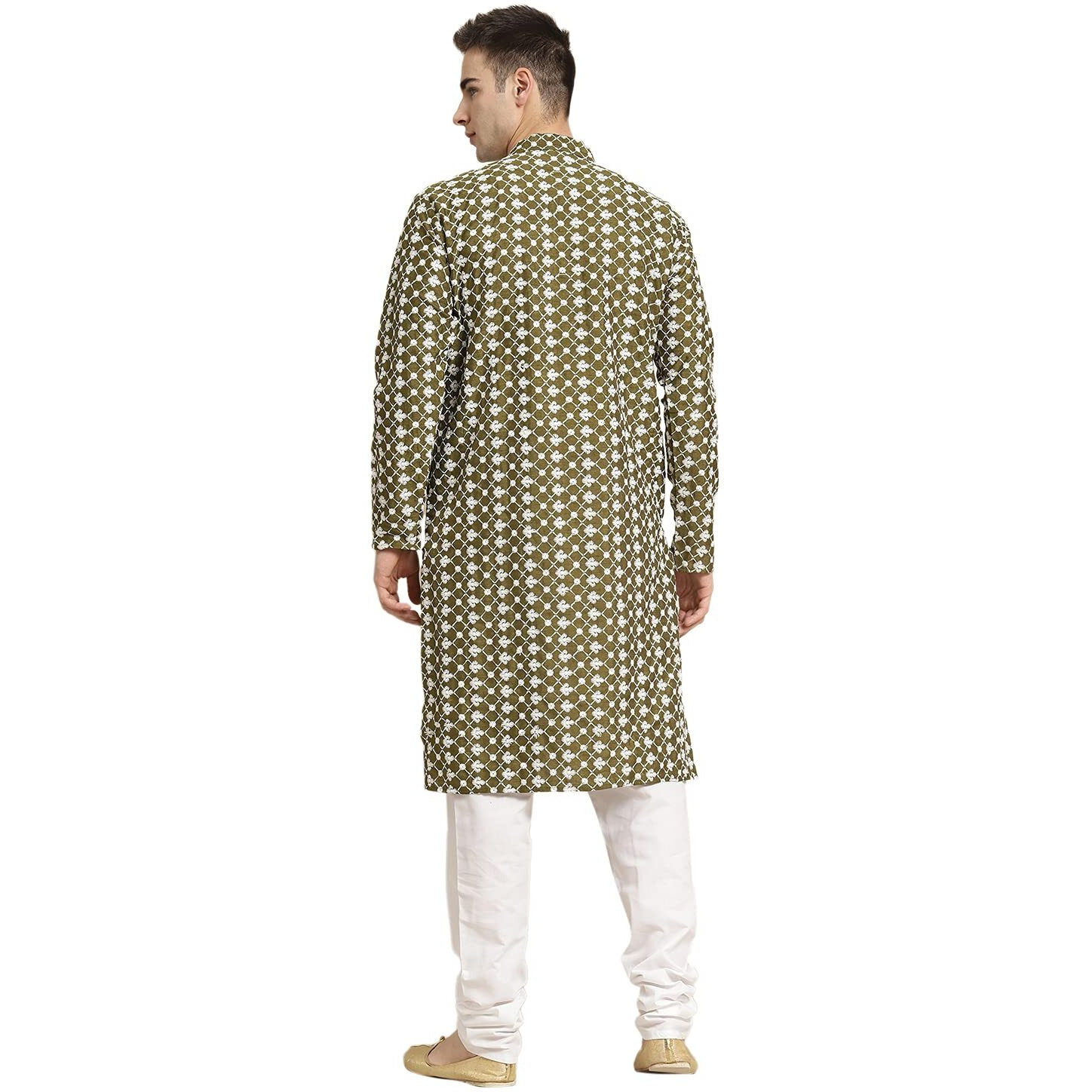 Sojanya (Since 1958, Men's Silk Blend Dark Green Embroidered Only Kurta, Size 44