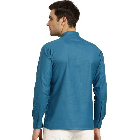 Sojanya (Since 1958, Men's Cotton Peacock Blue Short Kurta, Size 42