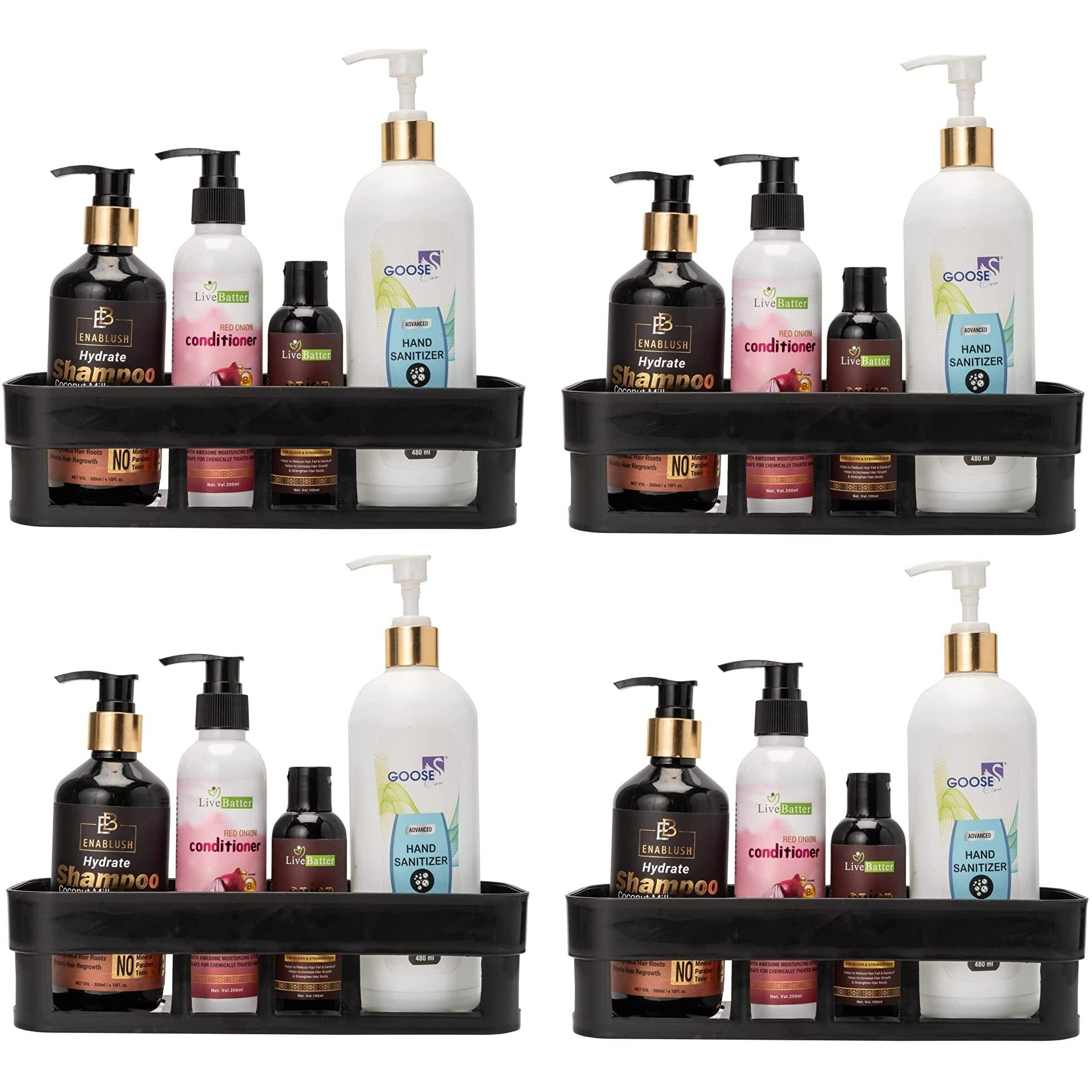 Morivahomes Multipurpose Wall Mount Bathroom Shelf And Rack For Home And Kitchen. Adhesive Sticker Support Without Drilling (4 Black Bathroom Shelf), Acrylic
