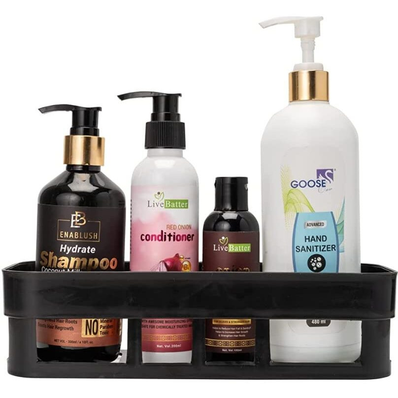 Morivahomes Multipurpose Wall Mount Bathroom Shelf And Rack For Home And Kitchen. Adhesive Sticker Support Without Drilling (4 Black Bathroom Shelf), Acrylic