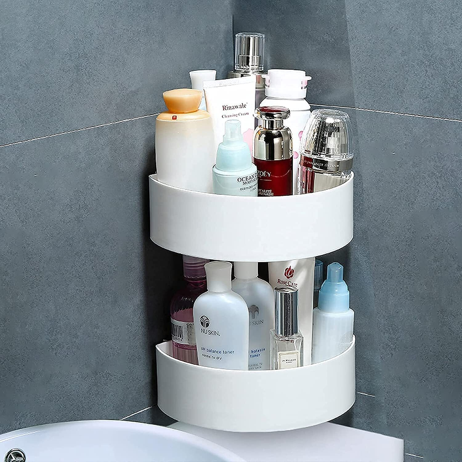Morivahomes Multipurpose Wall Mount Bathroom Shelf And Rack For Home And Kitchen. Adhesive Sticker Support Without Drilling (2 Bathroom Corner)(Acrylic)