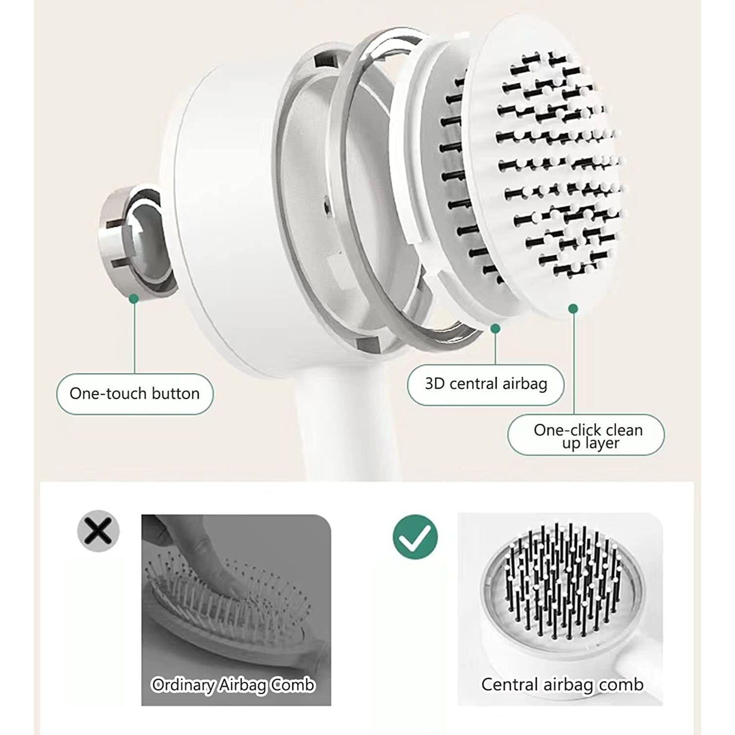Tcco Enterprise 3D Air Cushion Massager Brush, Anti Static Detangling Air Cushion Bristle Combs Hairbrush, Long Handle Airbag Massager Brush For Cleaning Tangled Hair And Broken Wair, Portable & Self Cleaning Hairdressing Comb, One-Click Clean Up Hair Loss ( Multicolor )