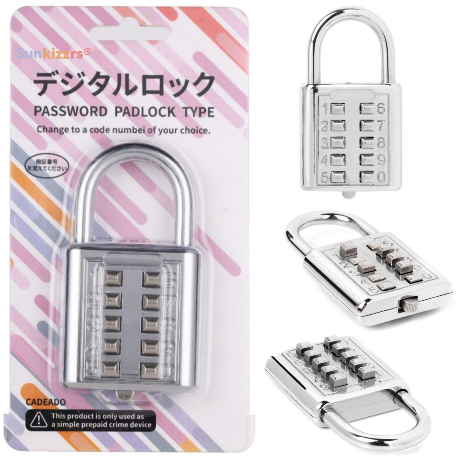 Sunkizzrs 10 Digit Push-Button Combination Number Code Luggage Lock Travel Code Lock Luggage Padlock (Silver)