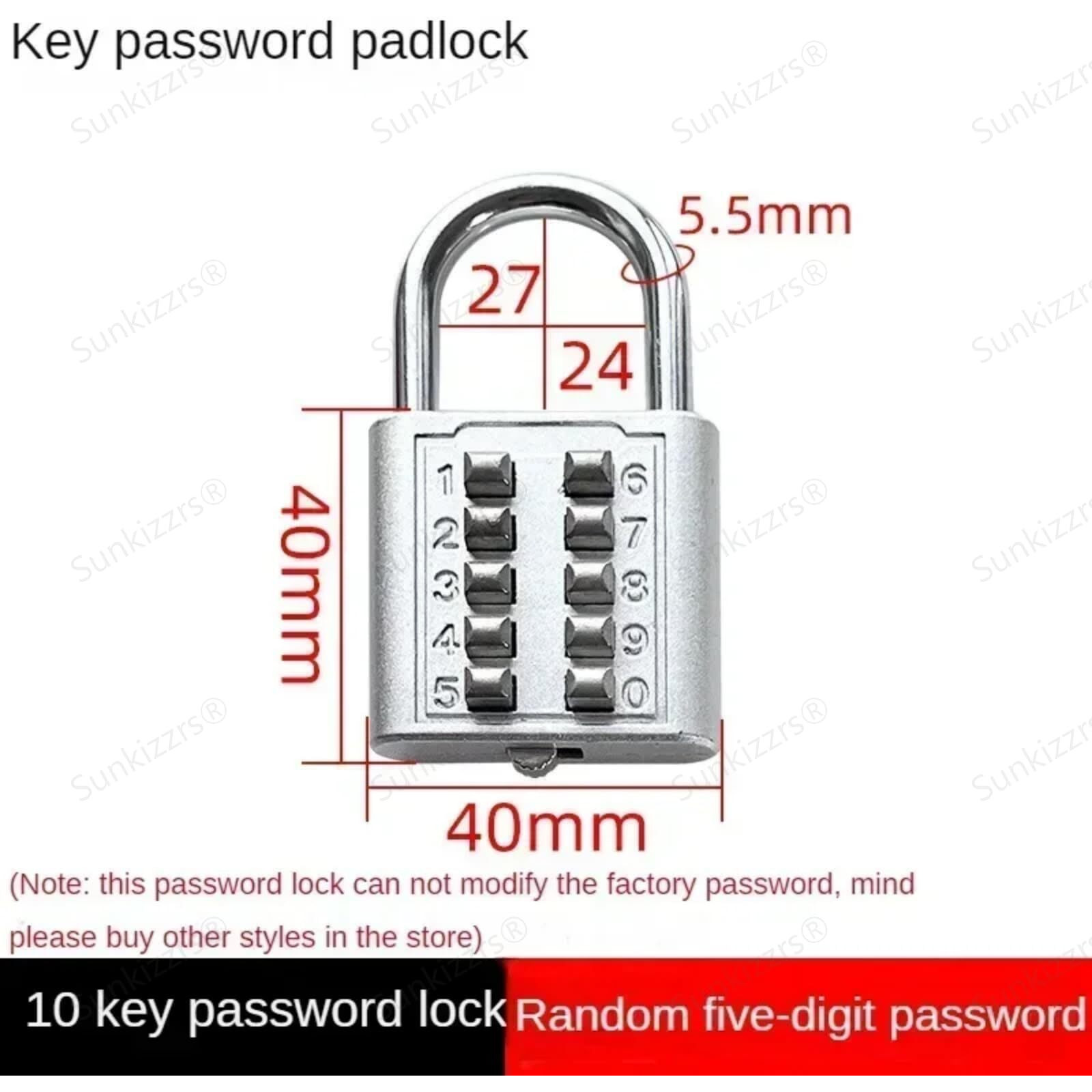 Sunkizzrs 10 Digit Push-Button Combination Number Code Luggage Lock Travel Code Lock Luggage Padlock (Silver)