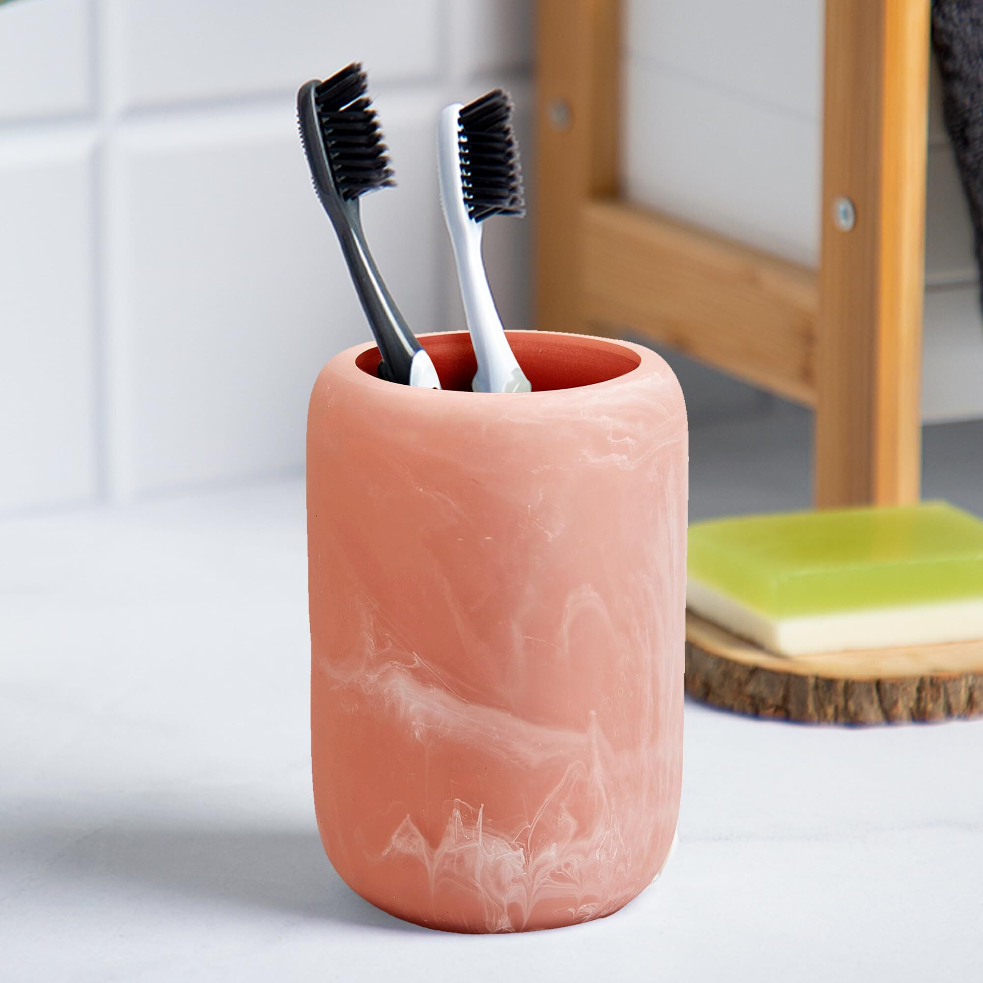 Anko Resin Toothbrush Holder For Bathroom | Toothpaste, Makeup Brush Holder For Bathroom | Bathroom Accessories For Wash Basin | Home, Office, Bathroom Organiser | Pink