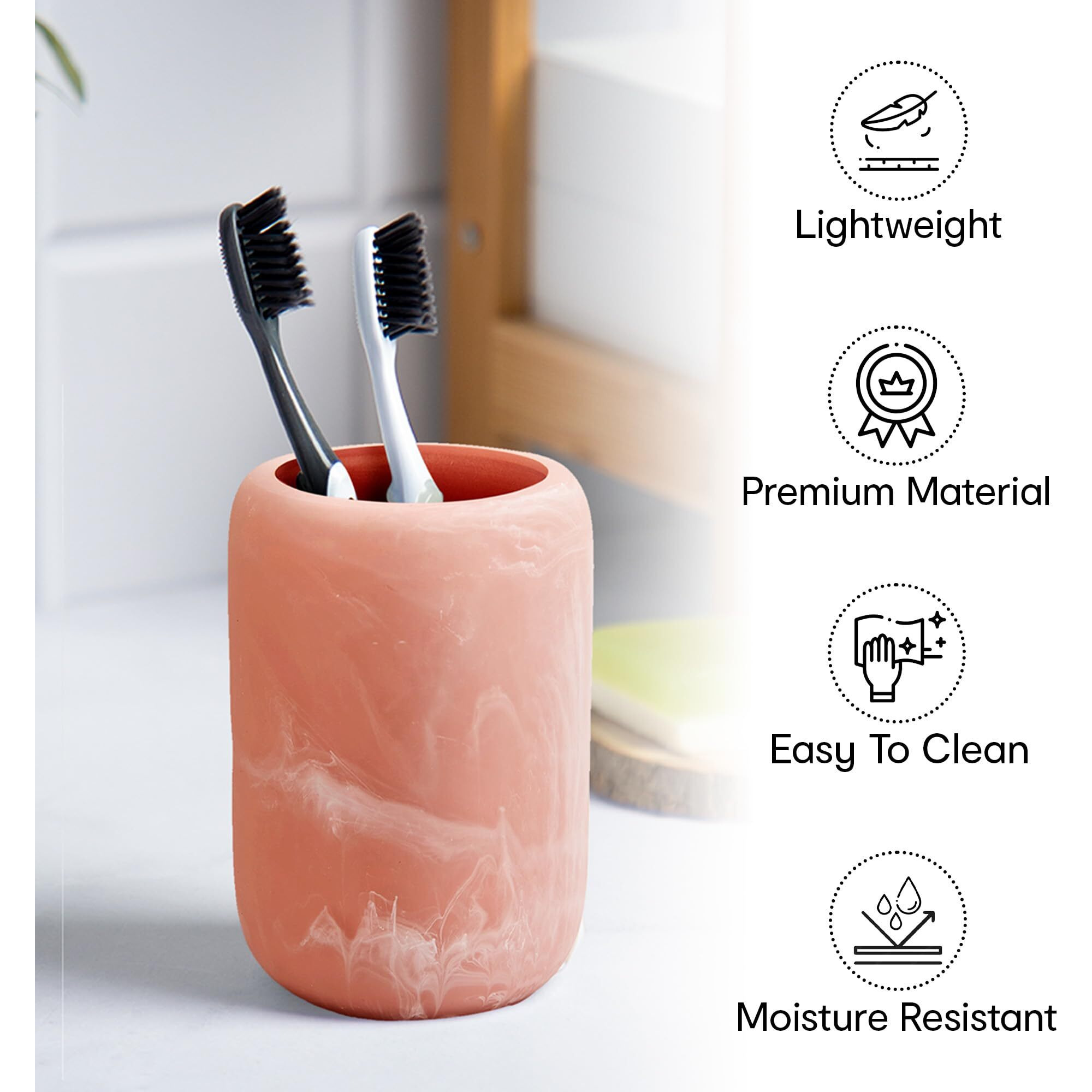 Anko Resin Toothbrush Holder For Bathroom | Toothpaste, Makeup Brush Holder For Bathroom | Bathroom Accessories For Wash Basin | Home, Office, Bathroom Organiser | Pink