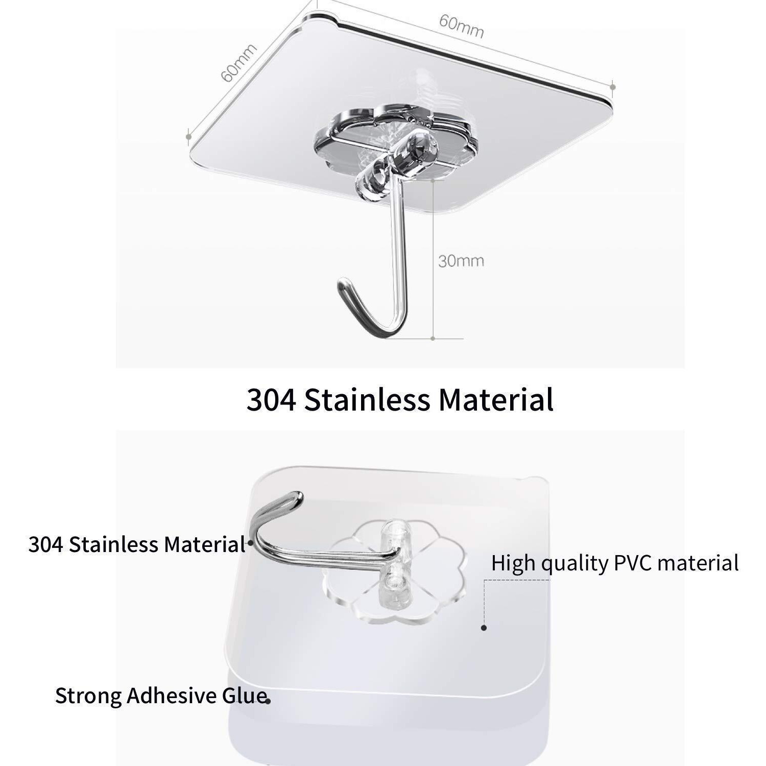 Nubilous Self Adhesive Sticky Hooks, Heavy Duty Sticky Hooks For Hanging 10Kg (Max), Waterproof Transparent Adhesive Hooks For Wall, Wall Hangers For Hanging Kitchen (10 Hook) (30 Hook)