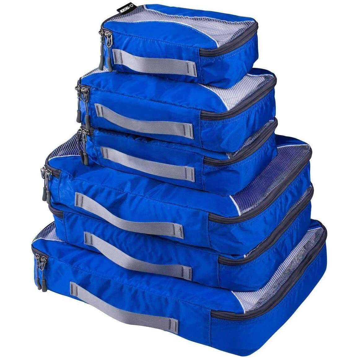 Lyrovo 6 Set Packing Polyester Cubes Various Sizes Travel Luggage Clothes And Undergarment Organizer Bags Set For Men And Women (1S+2M+2L+1Xl, Blue)