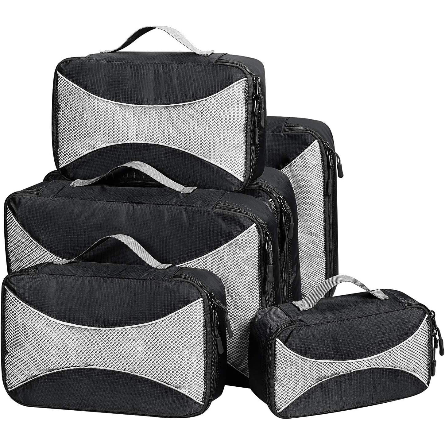 Lyrovo Polyester 6 Set Packing Cubes 6 Various Sizes Travel Luggage Packing Clothes And Undergarment Organizer Bags Set For Men And Women (1S+2M+2L+1Xl, Black)
