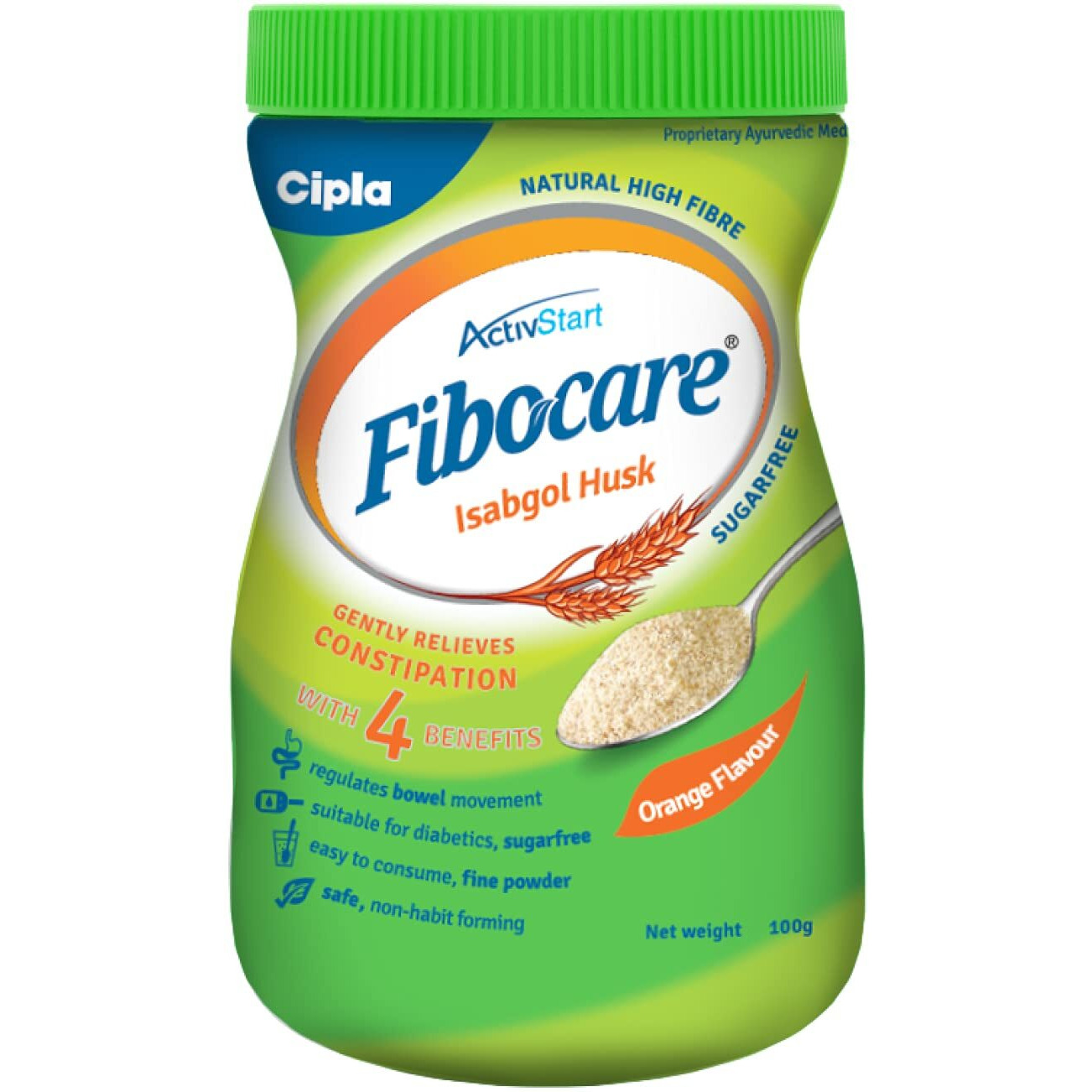 Cipla Fibocare Isabgol Husk Powder | Sugar Free | Effectively Relieves Constipation |Promotes Gut Health | Supports Digestive Health | Pack Of 2, 2 Count, 100 Grams