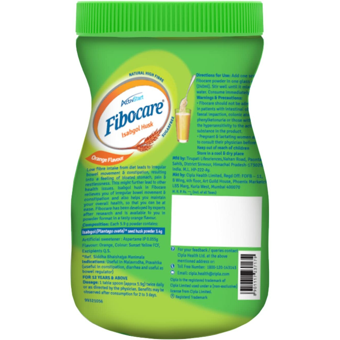 Cipla Fibocare Isabgol Husk Powder | Sugar Free | Effectively Relieves Constipation |Promotes Gut Health | Supports Digestive Health | Pack Of 2, 2 Count, 100 Grams