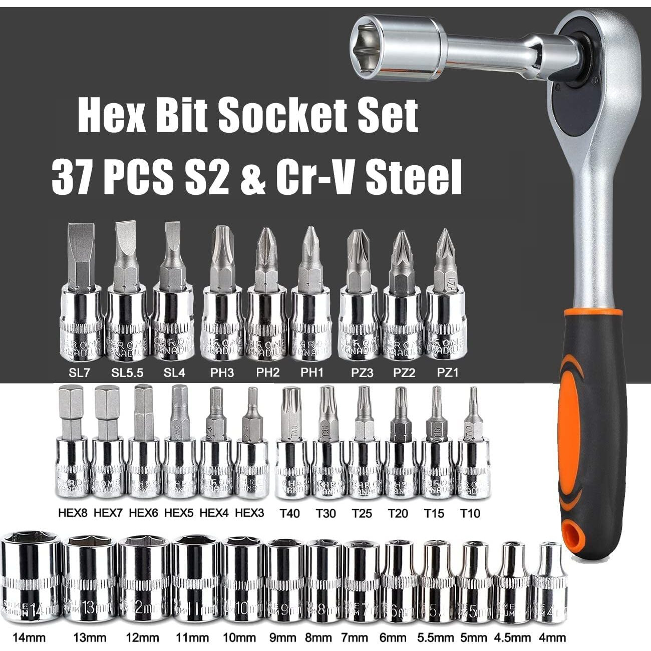 Kbzone 46 In 1 Pcs Combination Wrench Set/Socket, Car&Bike Repairing Hand Tool Long Handle Kit 46Pcs Combo Tools Repair Box For Spanner Force Kit, Tools Set