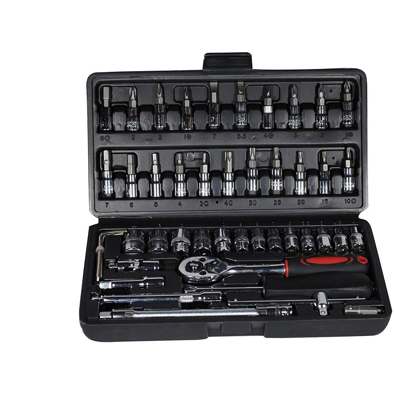 Dip 46 In 1 Pcs Tool Kit & Screwdriver Set And Precision Socket Set Wrench Set Multi Purpose Combination Tool Case, Multicolour