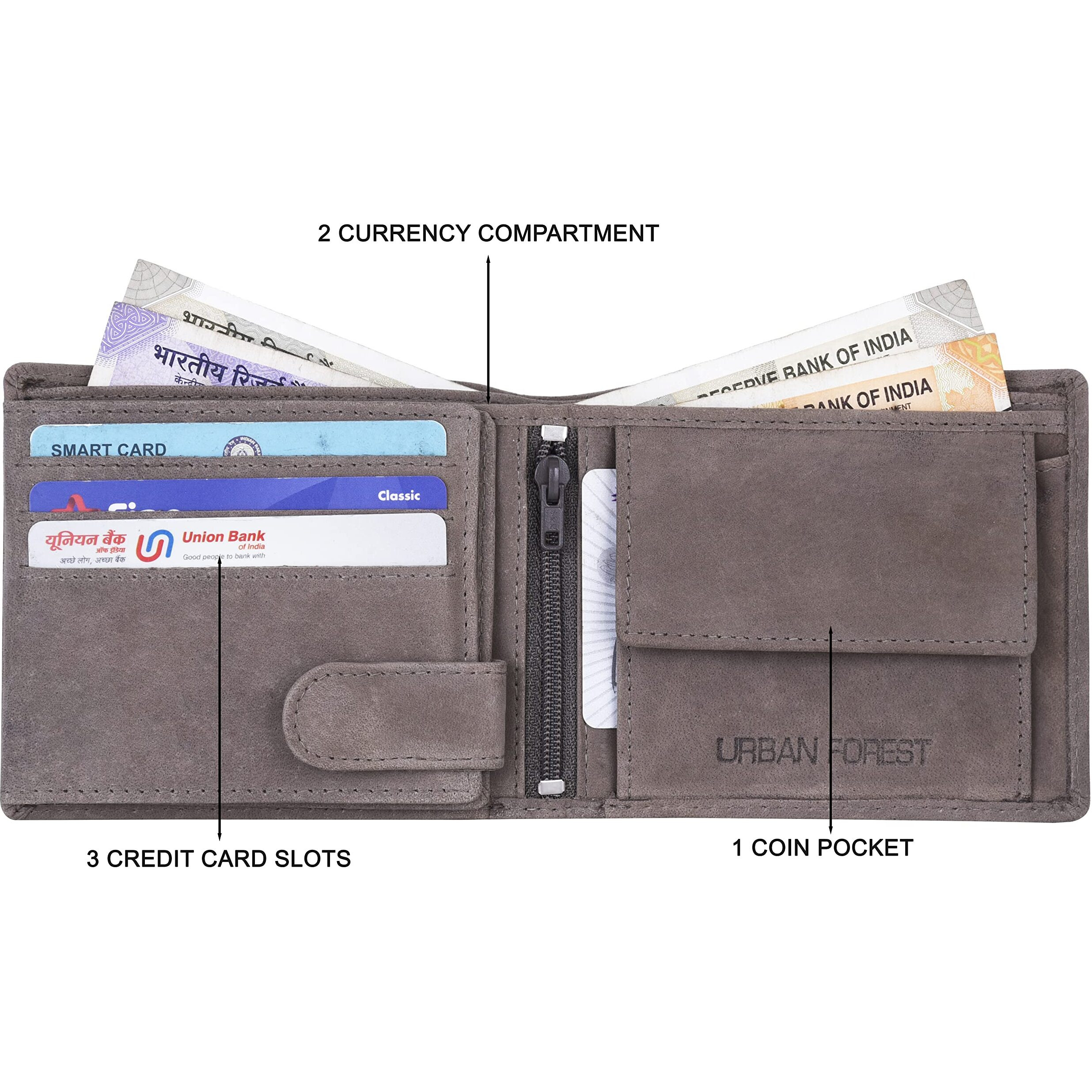 Urban Forest Zeus Vintage Grey Leather Wallet For Men