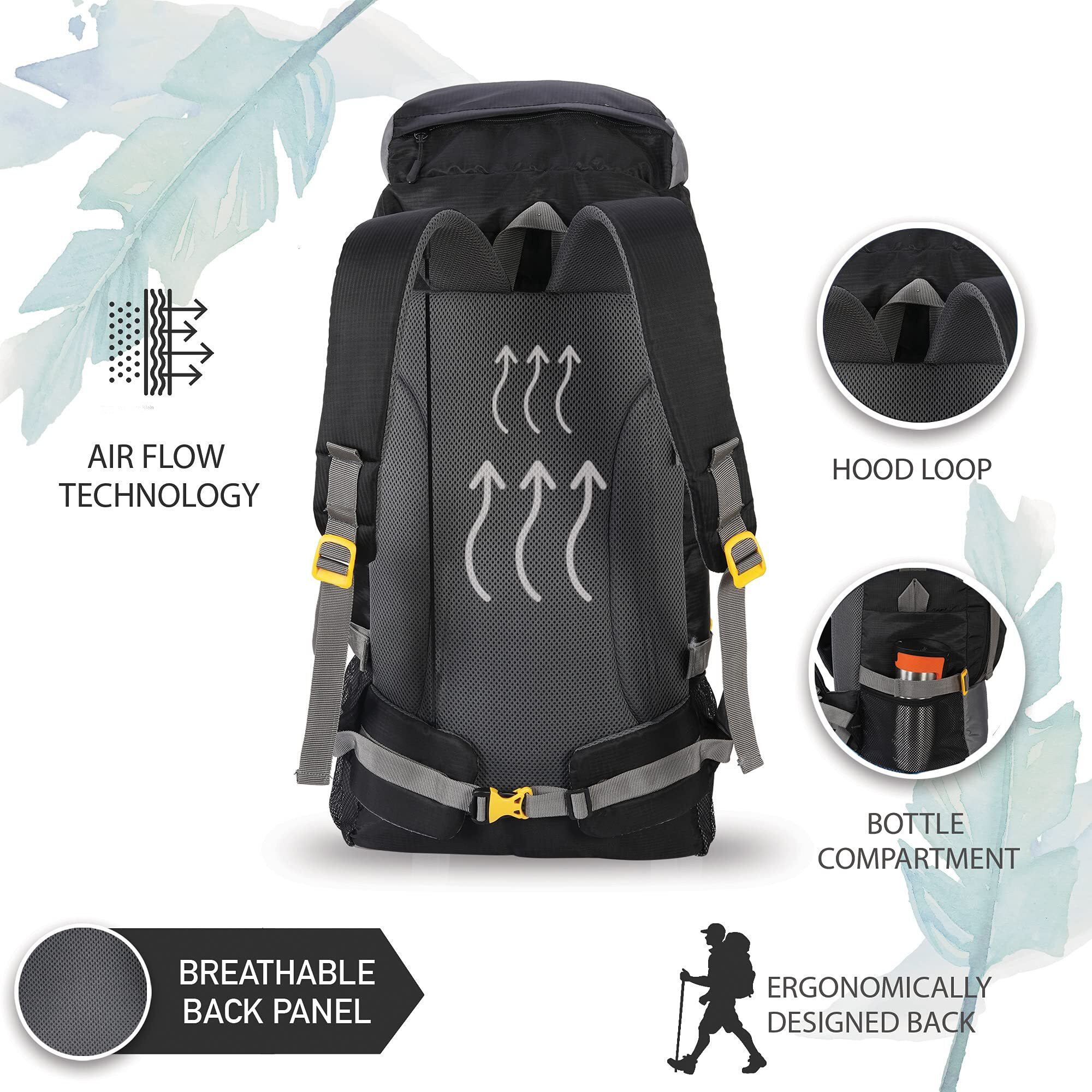 Impulse Rucksack Bags 60 Litres Travel Bag For Men Tourist Bags For Travel Backpack For Hiking Trekking Bag For Men Camping Keep Discovering Light Black With 1 Year Warranty One Size