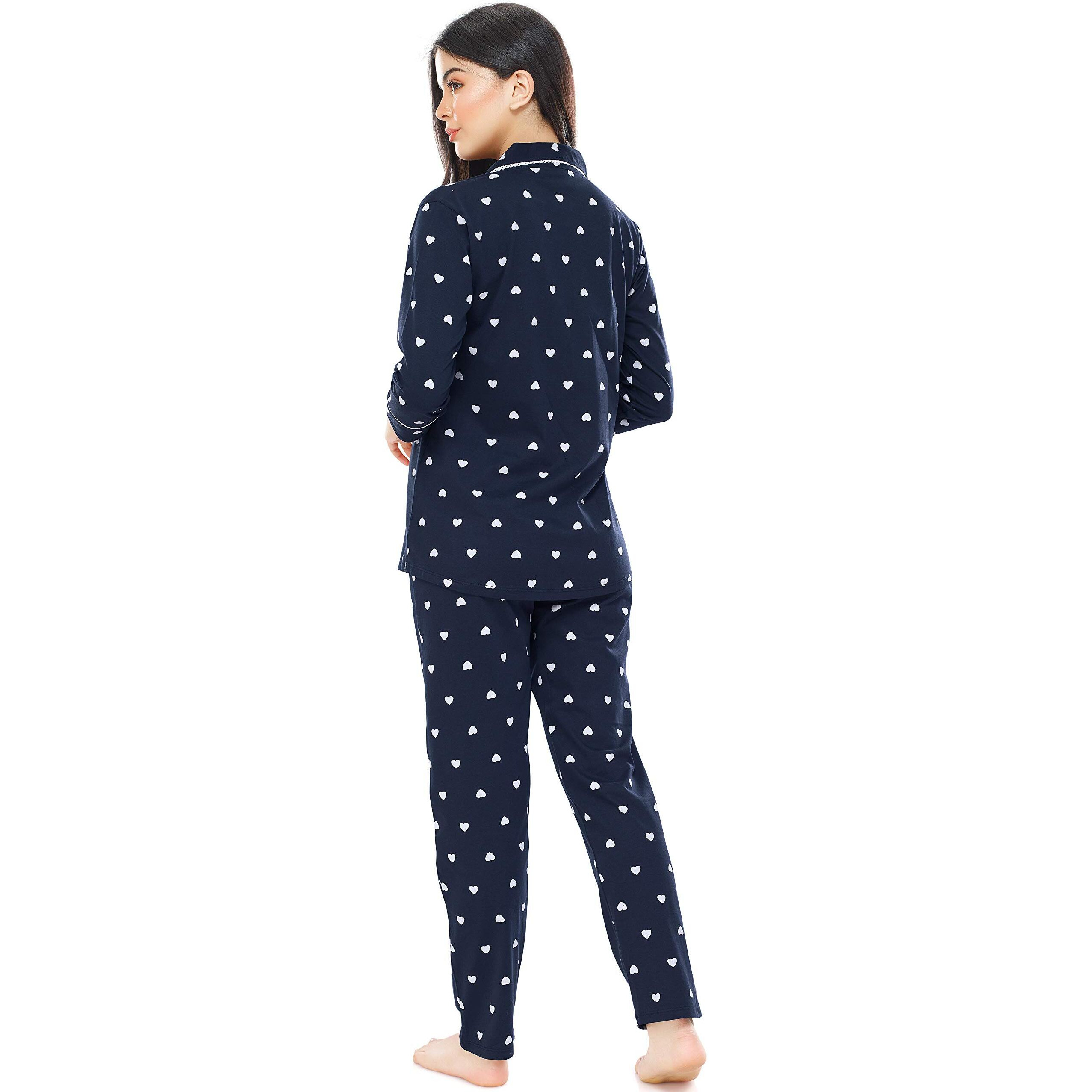 Zeyo Women's Cotton Heart Printed Pajama Set Night Suit Set Of Shirt & Pyjama 5274 (Navy Blue 3Xl )