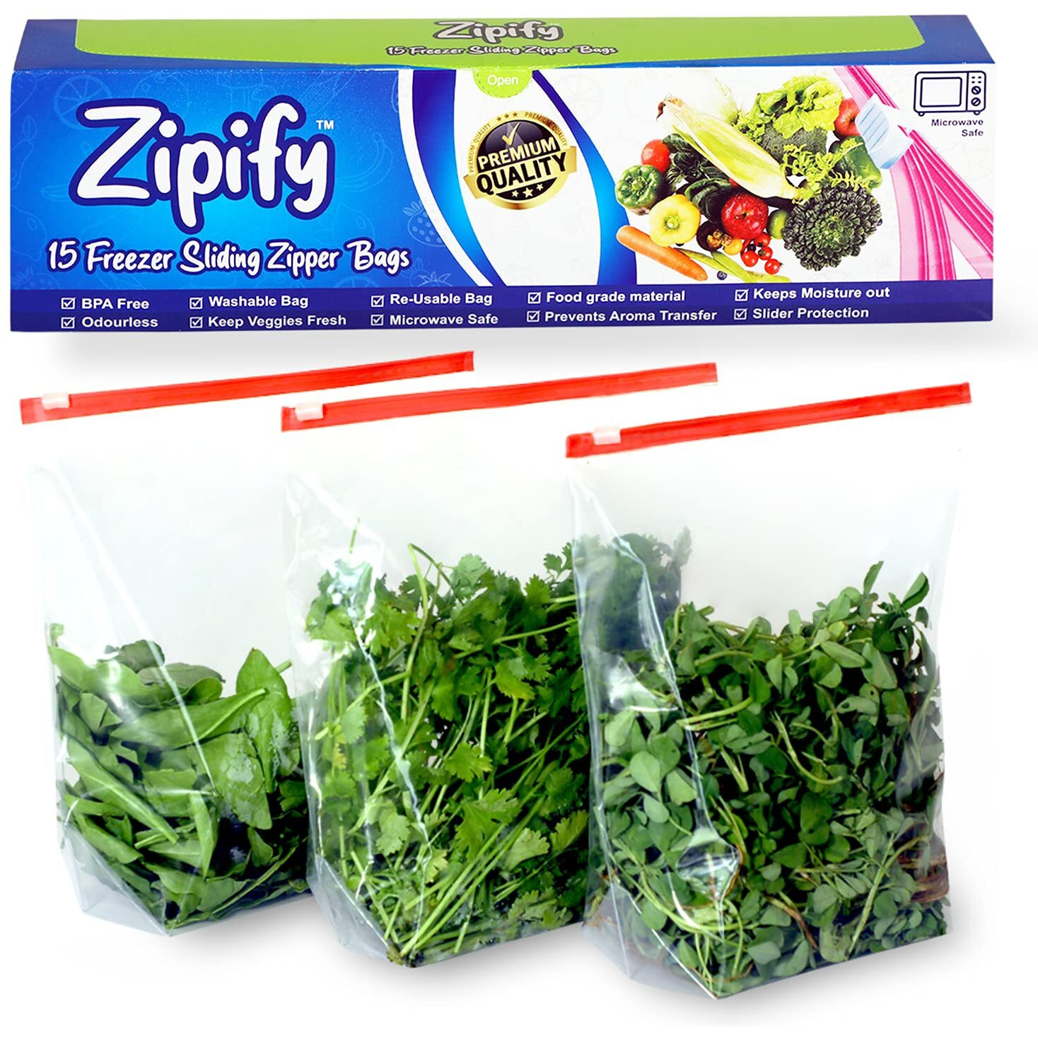 Zipify 15 Pcs Ziplock Pouch Vegetable Bag Zip Lock Plastic Bags For Fridge Food Cover Reusable Zip Lock Bag To Store Vegetables In Fridge Zipper Pouches Bpa Free Pink Color Pack Of 15(Small 9" X 8")