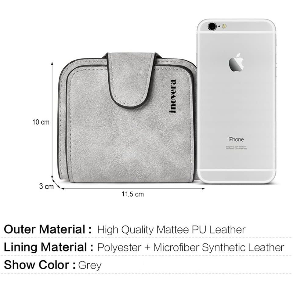 Inovera (Label) Faux Leather Women's Tri-Fold Fashion Card Coin Holder Small Purse Clutch Wallet (Kk29) - Grey