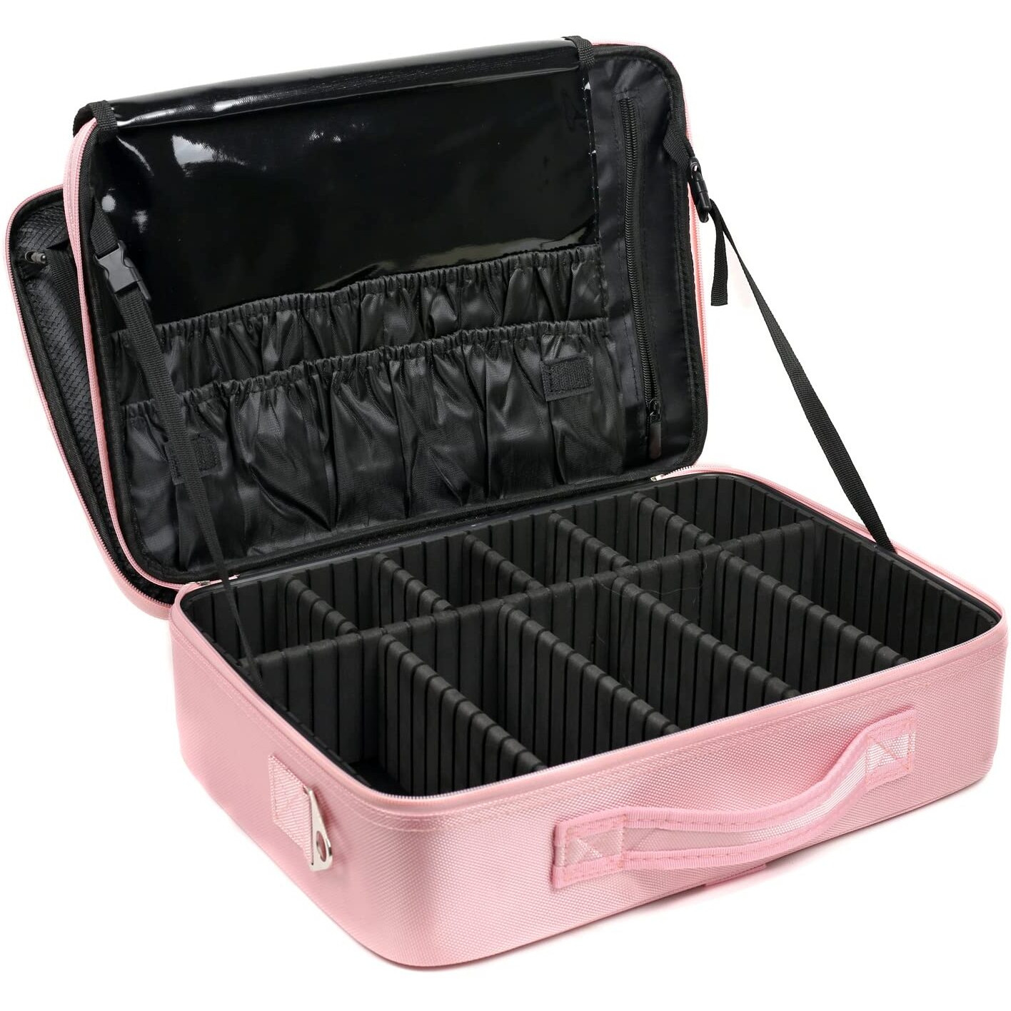 Inovera (Label) Nylon Professional Cosmetic Makeup Storage Organizer Bag With Adjustable Compartment (Rose Gold, Large (40L X 29B X 14H Cm))