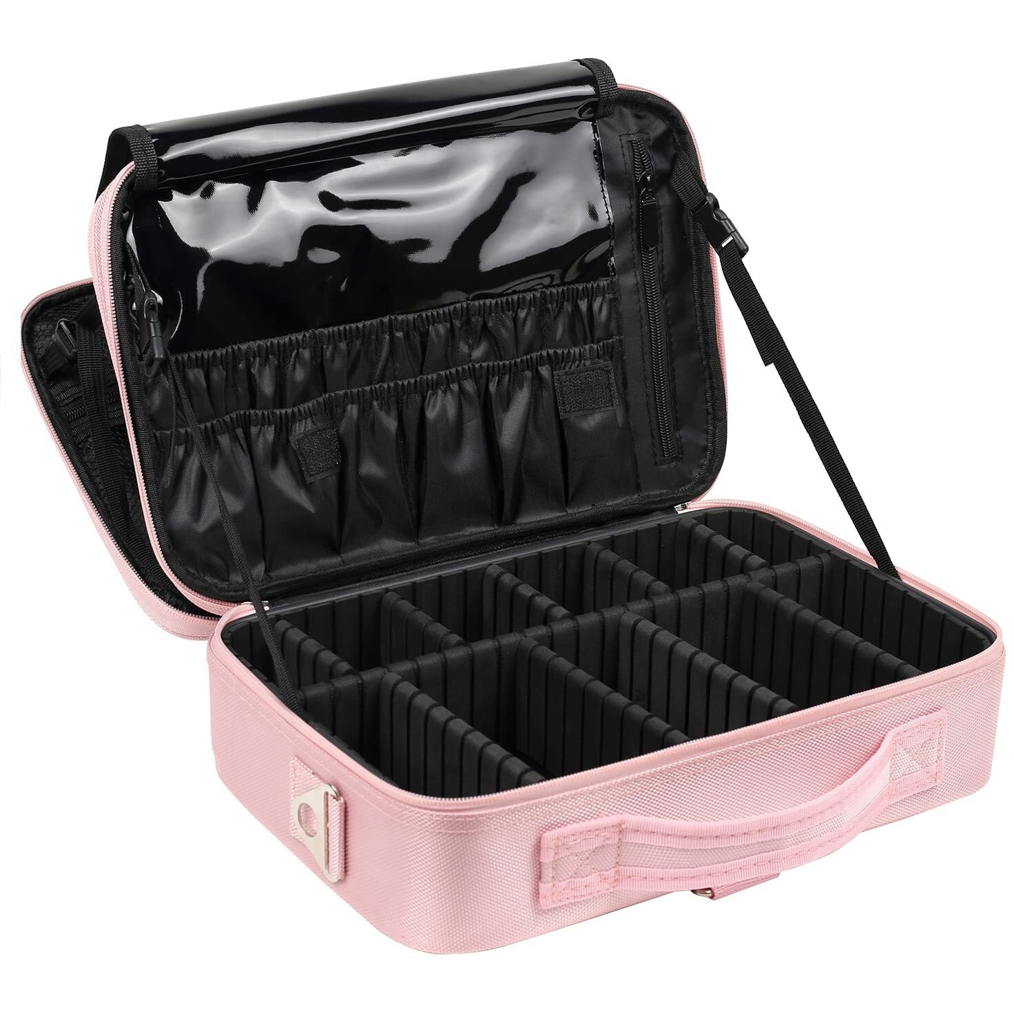Inovera (Label) Nylon Makeup Organizer Bag,Cosmetic Bag Professional Storage With Adjustable Compartment (Rose Gold, Medium - (34L X 23B X 12H Cm))