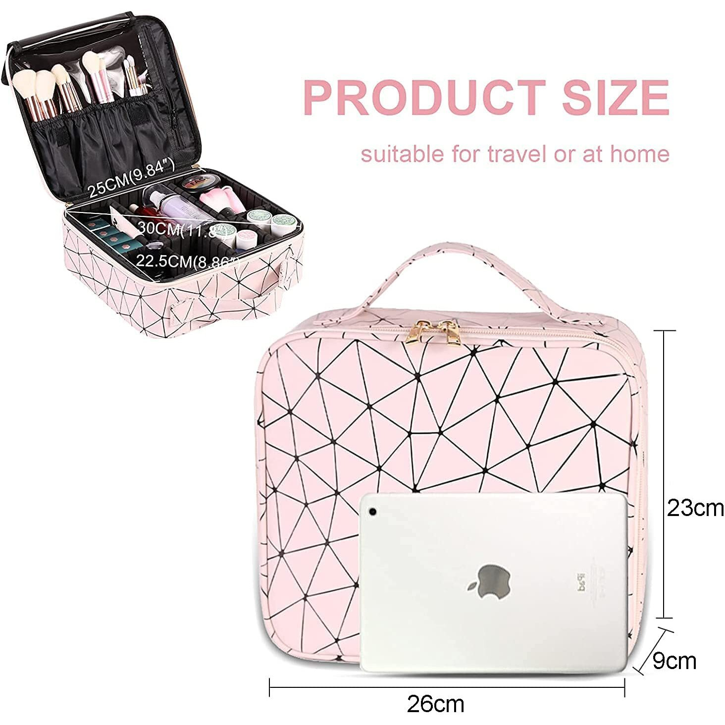 Seagull Flight Of Fashion Cosmetic Bag, Makeup Organizer Bag For Home & Travel,Vanity Bag With Dividers For Brushes,Toiletries, Cosmetics 26 X 23 X 9 Cm - Rose Gold Pu