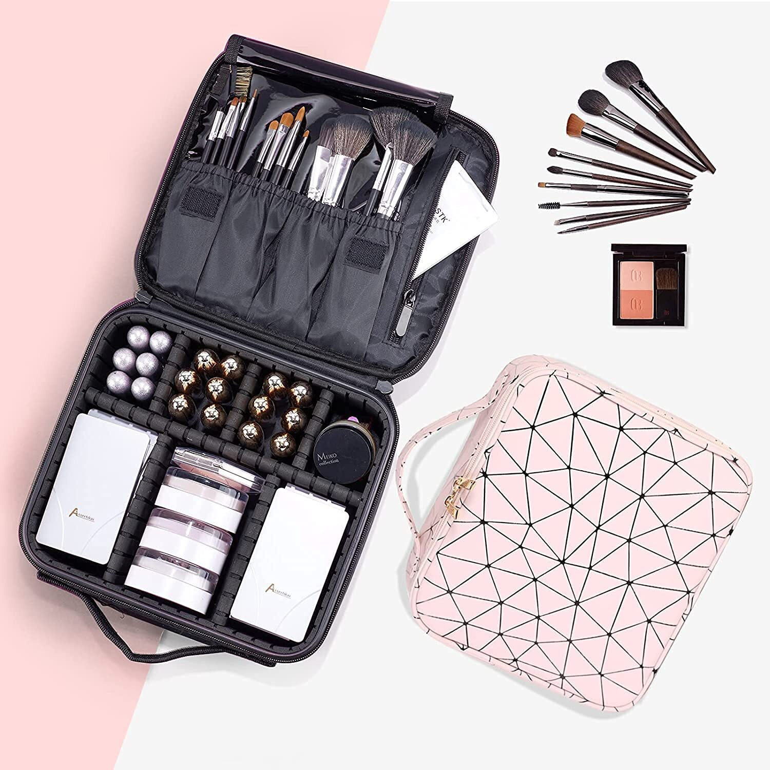 Seagull Flight Of Fashion Cosmetic Bag, Makeup Organizer Bag For Home & Travel,Vanity Bag With Dividers For Brushes,Toiletries, Cosmetics 26 X 23 X 9 Cm - Rose Gold Pu
