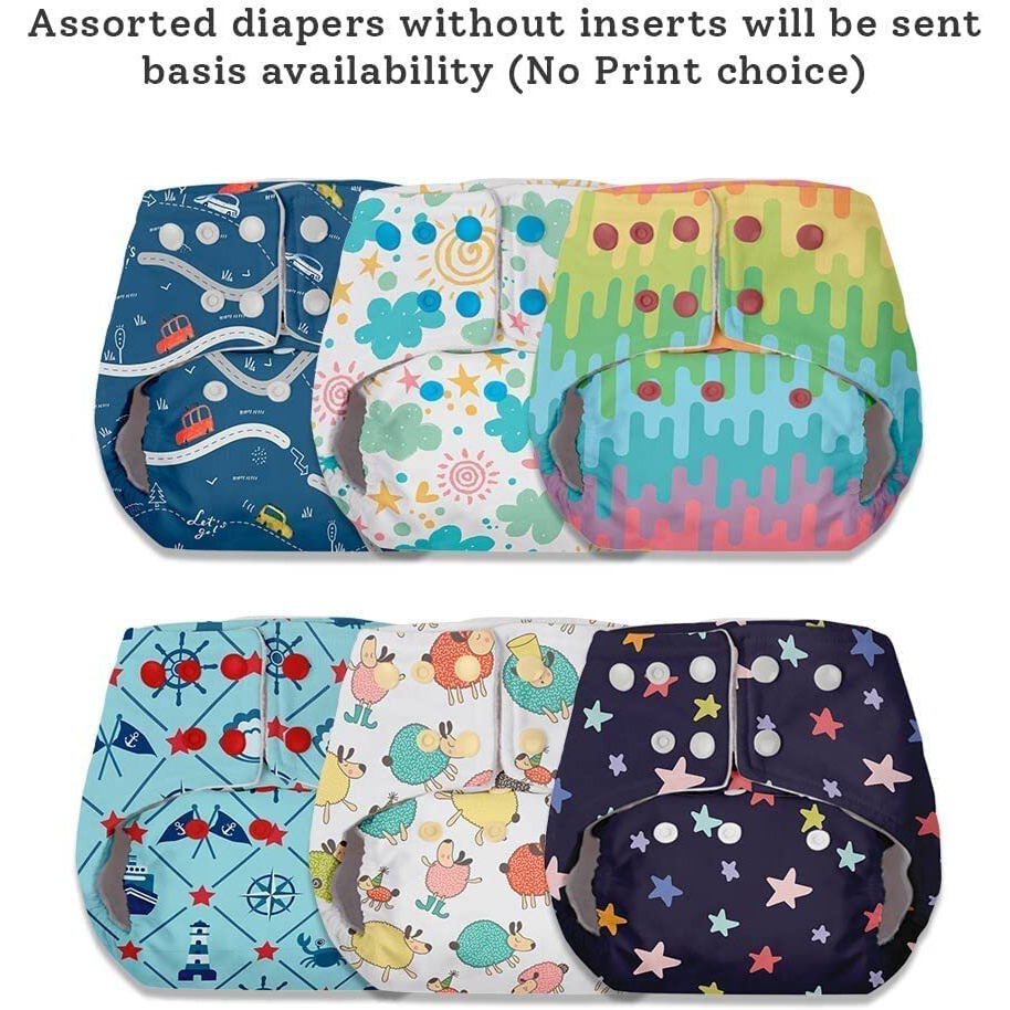 Superbottoms Basic Easy - Pack Of 6 Assorted Freesize Washable & Reusable Waterproof Adjustable Cloth Diaper For Babies 0-3 Years- Outer Shell Only - Print May Vary