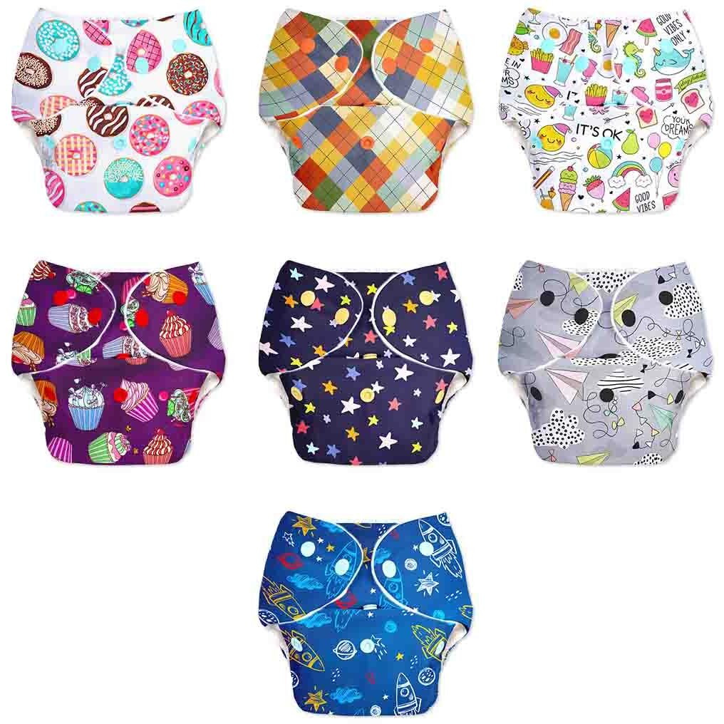 Superbottoms Basic Easy - Pack Of 7 Assorted Freesize Washable & Reusable Waterproof Adjustable Cloth Diaper For Babies Without Soakers (Outer Shell Only)