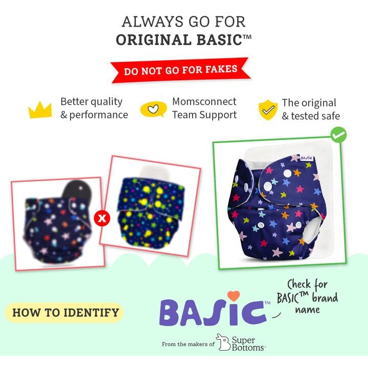 Superbottoms Basic Easy - Pack Of 7 Assorted Freesize Washable & Reusable Waterproof Adjustable Cloth Diaper For Babies Without Soakers (Outer Shell Only)