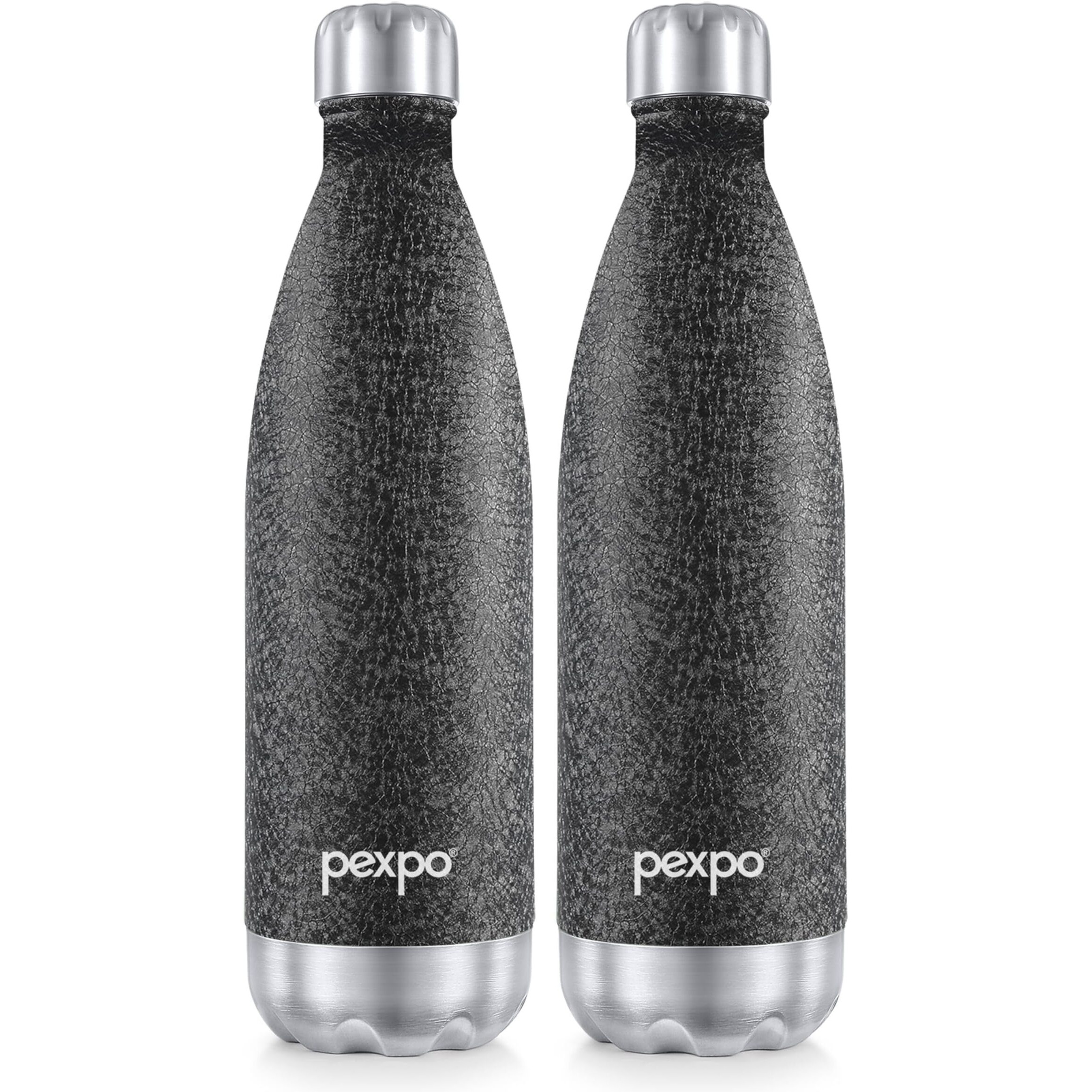Pexpo Electro Hot & Cold Isi Certified Flask | Stainless Steel Water Bottle - 1000Ml Black, Pack Of 2 | Thermoflask | Office Bottle | Workout | Travelling | Home | Adults & Kids