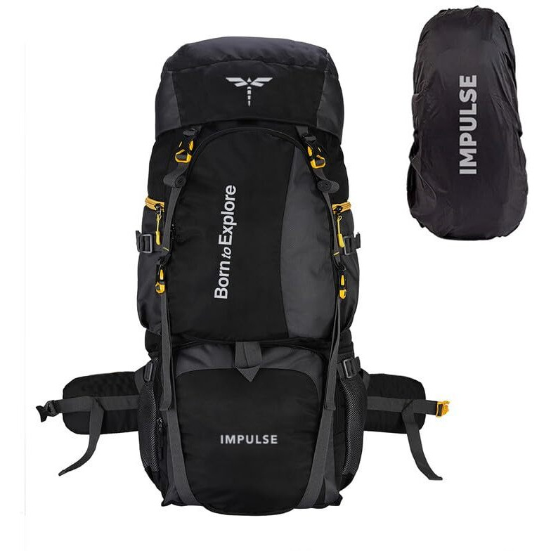 Impulse Rucksack Bags 80 Litres Travel Bag For Men Tourist Bag For Travel Backpack For Hiking Trekking Bag For Men Camping Curve Black With 1 Year Warranty