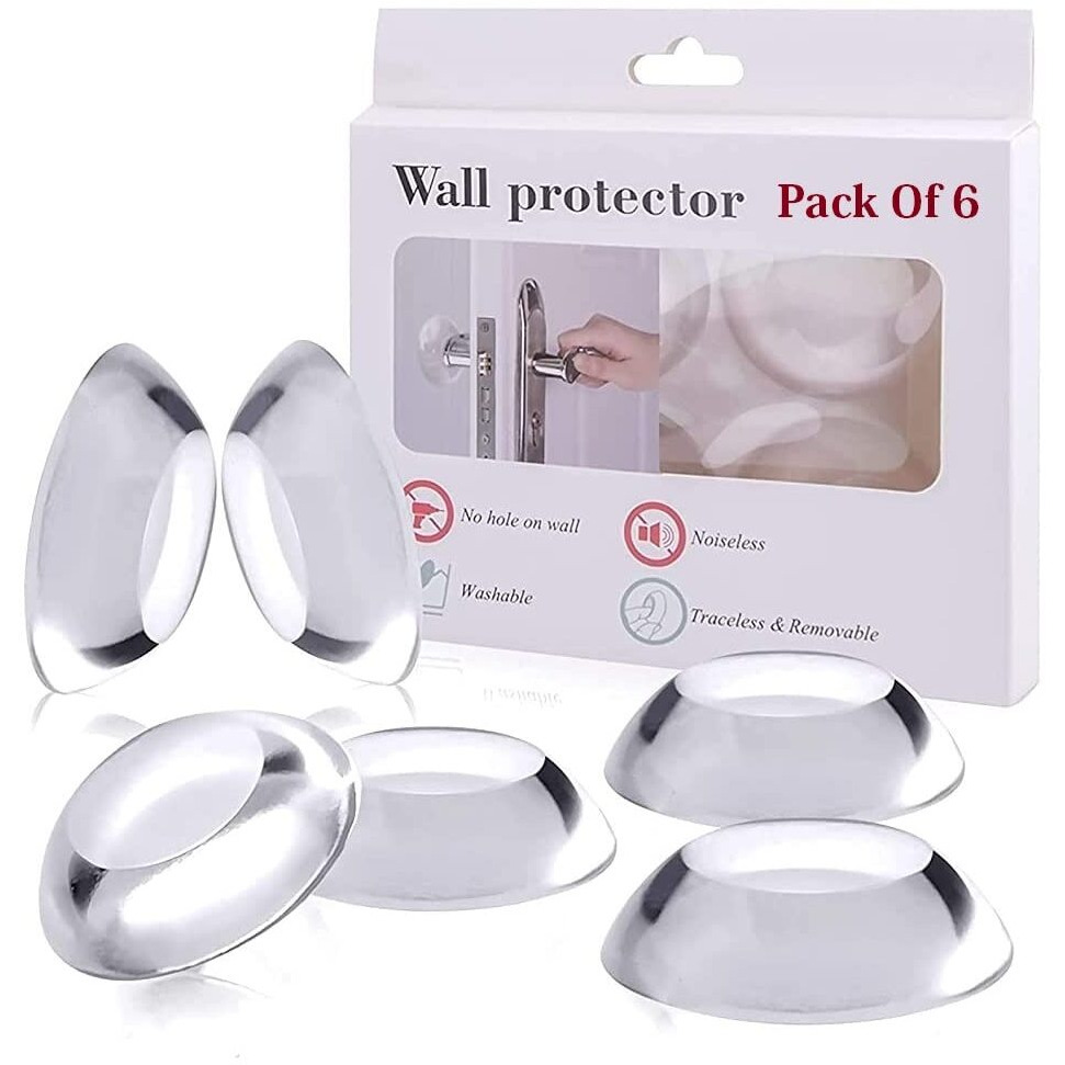 Hsr Door Knob Wall Protector 6Pcs Transparent Round Silicone Door Handle Bumper For Doorknobs, Headboard, Refrigerator Door, Cabinets