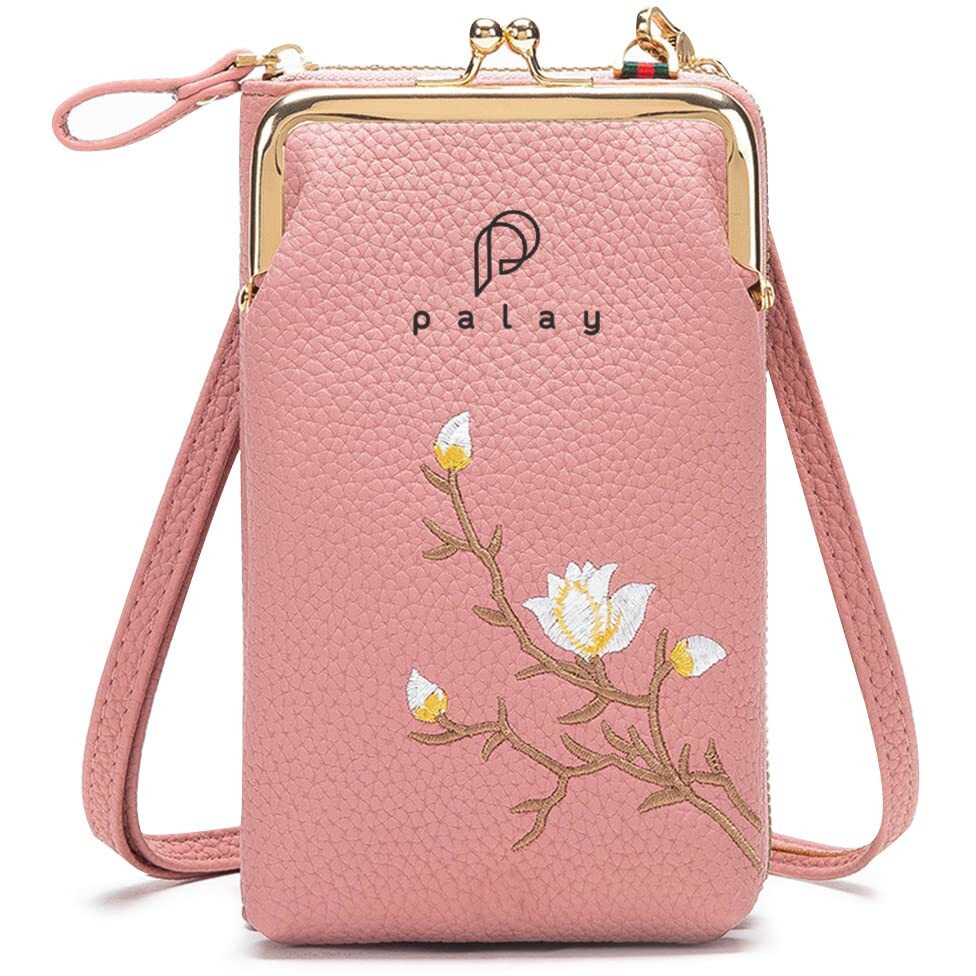 Palay Women's Small Cross-Body Phone Bag Stylish Pu Leather Mobile Cell Phone Holder Pocket Purse Wallet Sling Bag Mini Shoulder Bags (Pink)