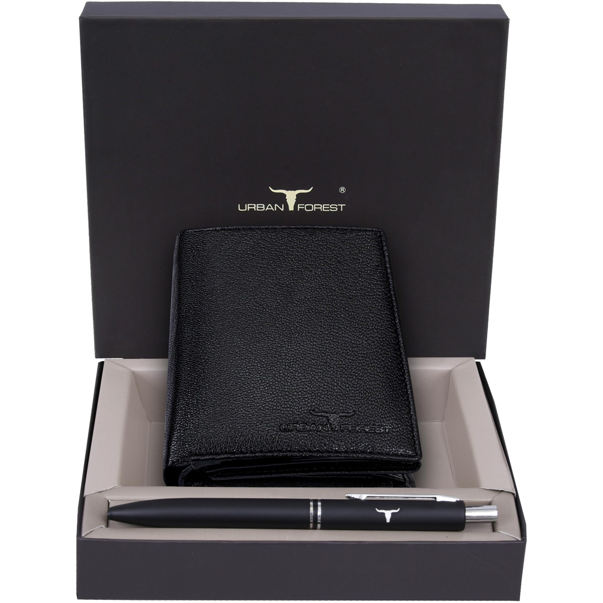 Urban Forest Toronto Black Leather Wallet And Pen Combo For Men