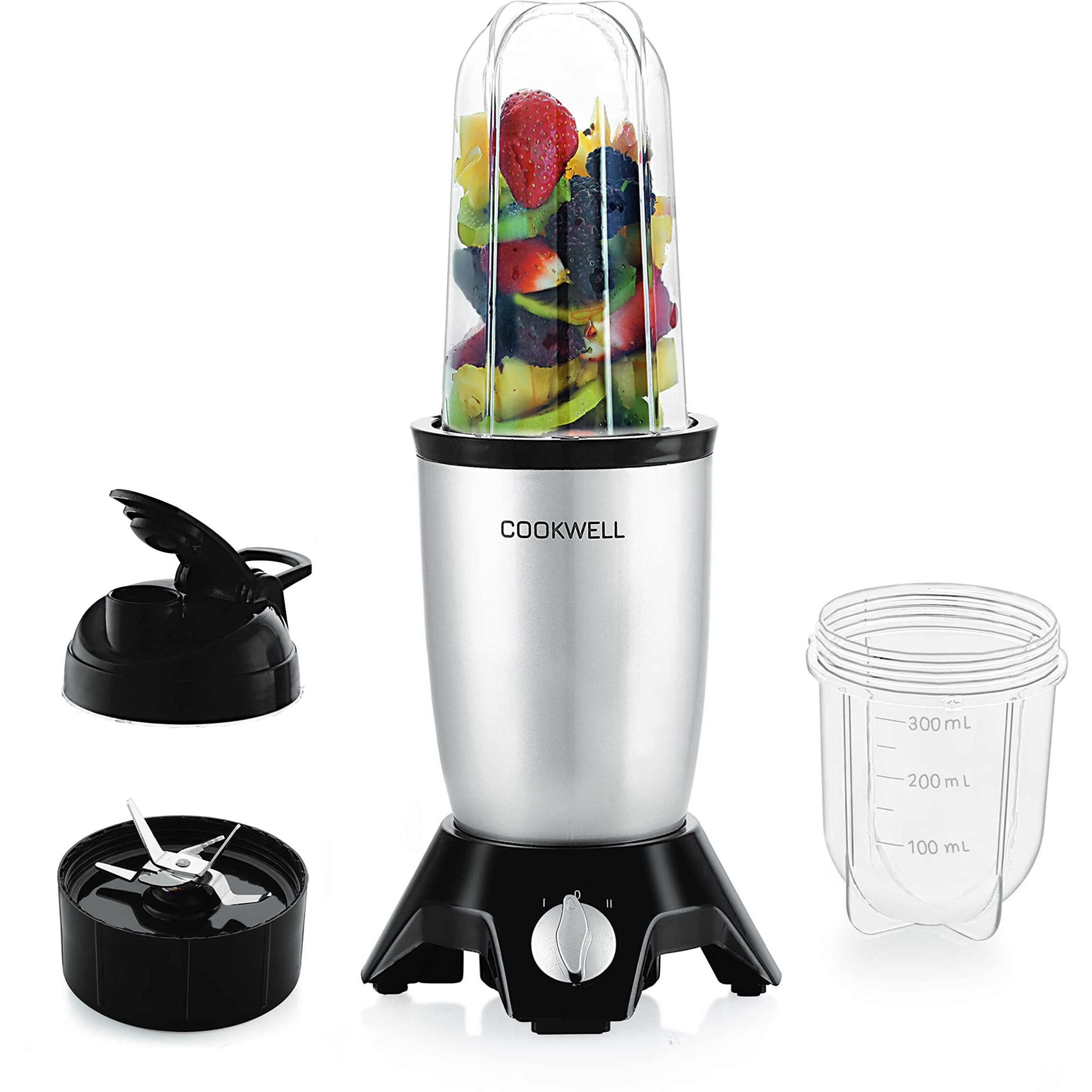 Cookwell Bullet Mixer Grinder (2 Jars, 1 Blade, Silver) - Copper, 600 Watts - 2 Year Warranty