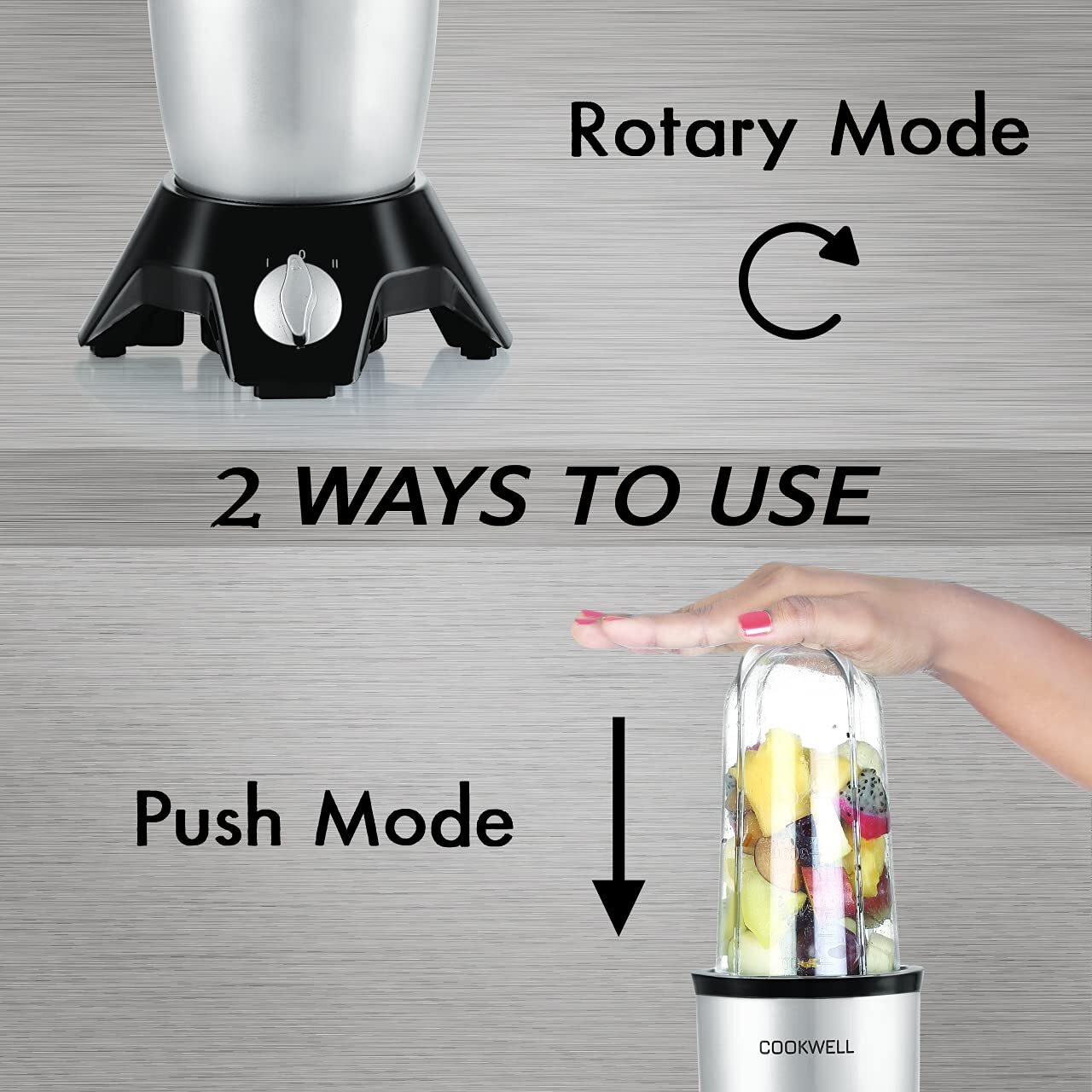 Cookwell Bullet Mixer Grinder (2 Jars, 1 Blade, Silver) - Copper, 600 Watts - 2 Year Warranty