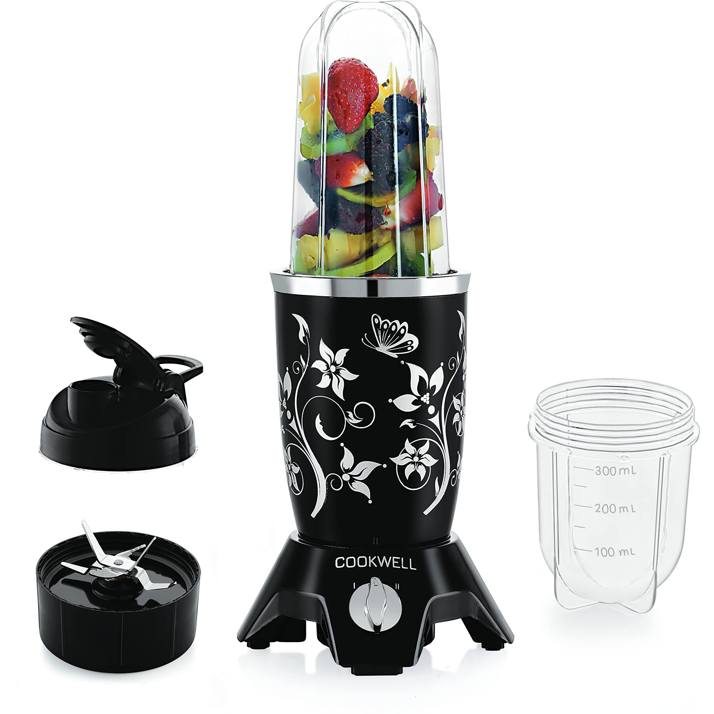Cookwell Bullet Mixer Grinder (2 Jars, 1 Blade, Black) - Copper, 600 Watts - 2 Year Warranty
