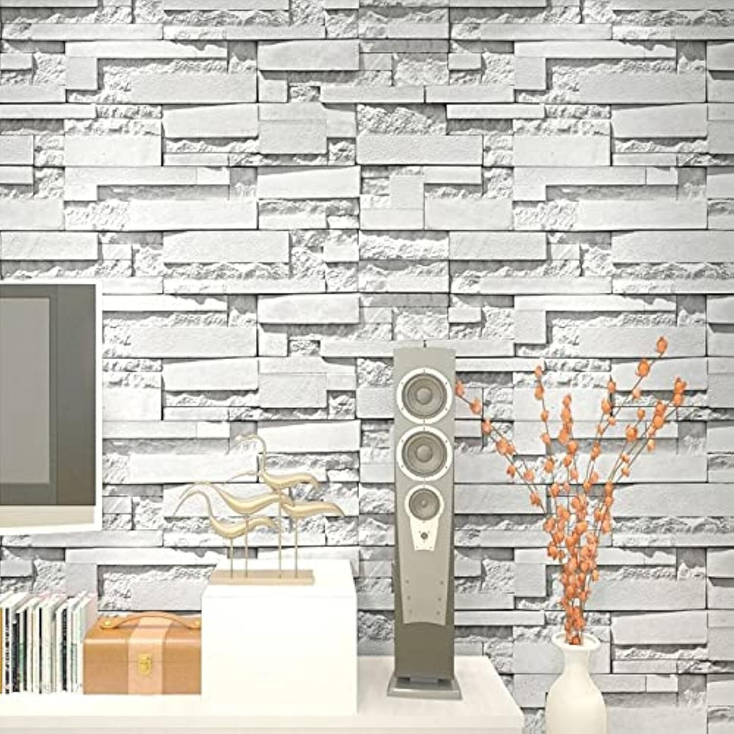 Wolpin Wall Stickers Diy Wallpaper 3D Brick Self Adhesive Vinyl House Office Decorative Decal (45 Cm X 10 M) Hall, Kitchen Shelf Liner Interior, Grey