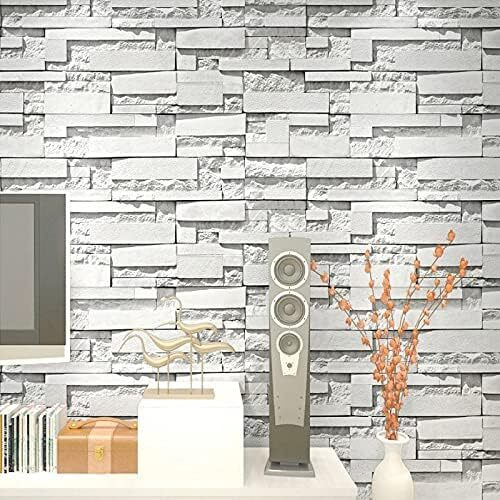 Wolpin Wall Stickers Diy Wallpaper 3D Brick Self Adhesive Vinyl House Office Decorative Decal (45 Cm X 10 M) Hall, Kitchen Shelf Liner Interior, Grey