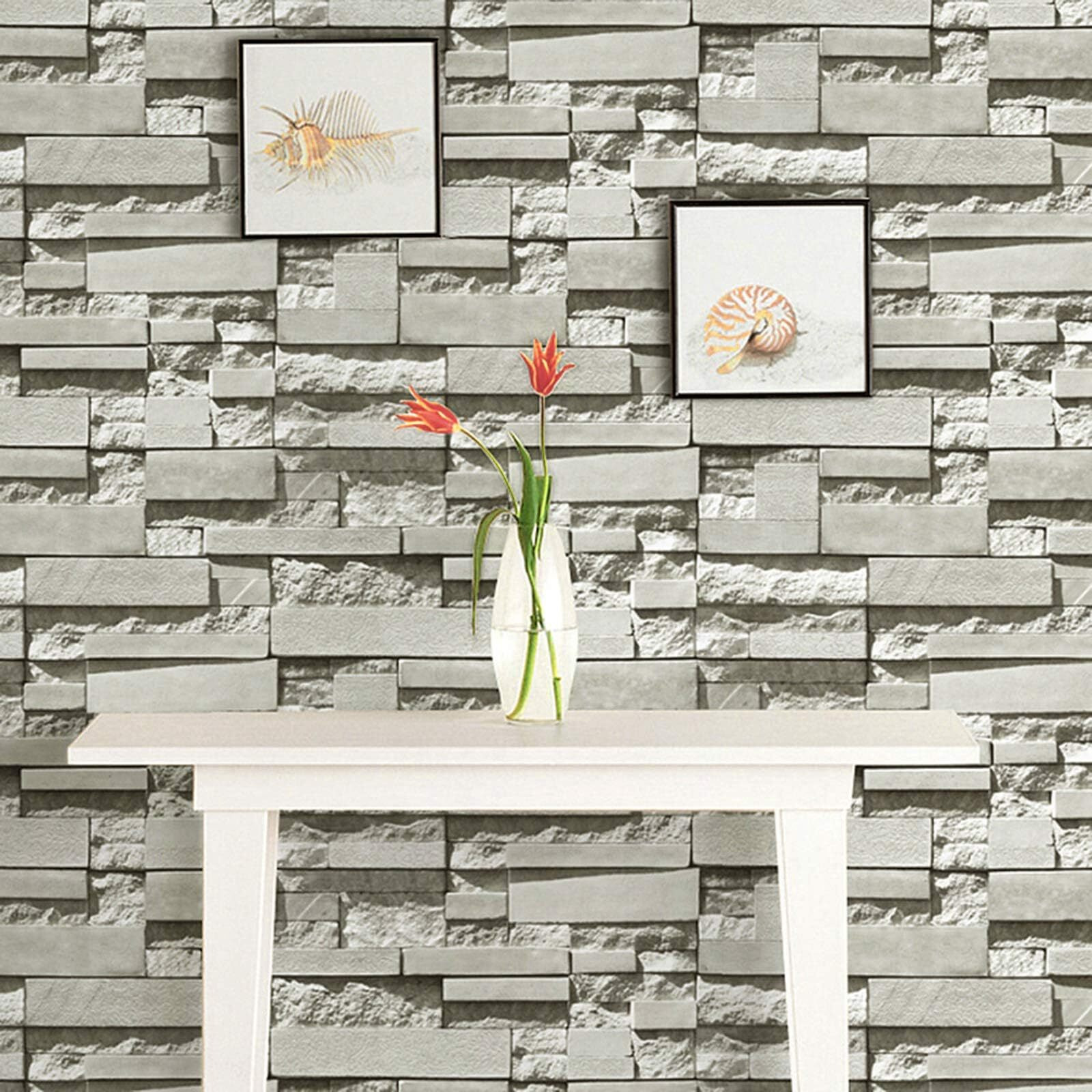 Wolpin Wall Stickers Diy Wallpaper 3D Brick Self Adhesive Vinyl House Office Decorative Decal (45 Cm X 10 M) Hall, Kitchen Shelf Liner Interior, Grey