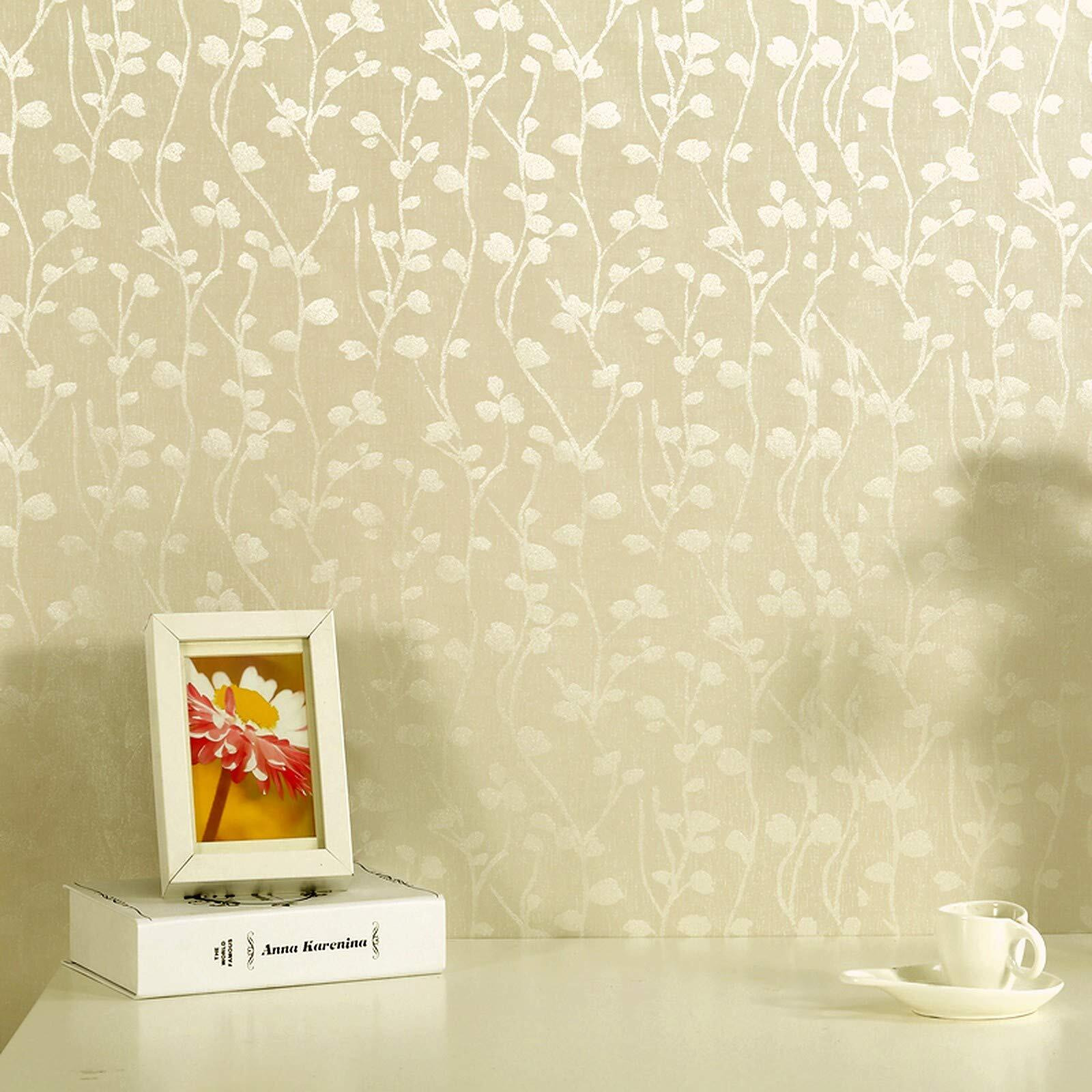 Wolpin Wall Stickers Butterfly Leaves Wallpaper For Hall Room (45 X 600 Cm) Textured Self Adhesive Decals, Beige