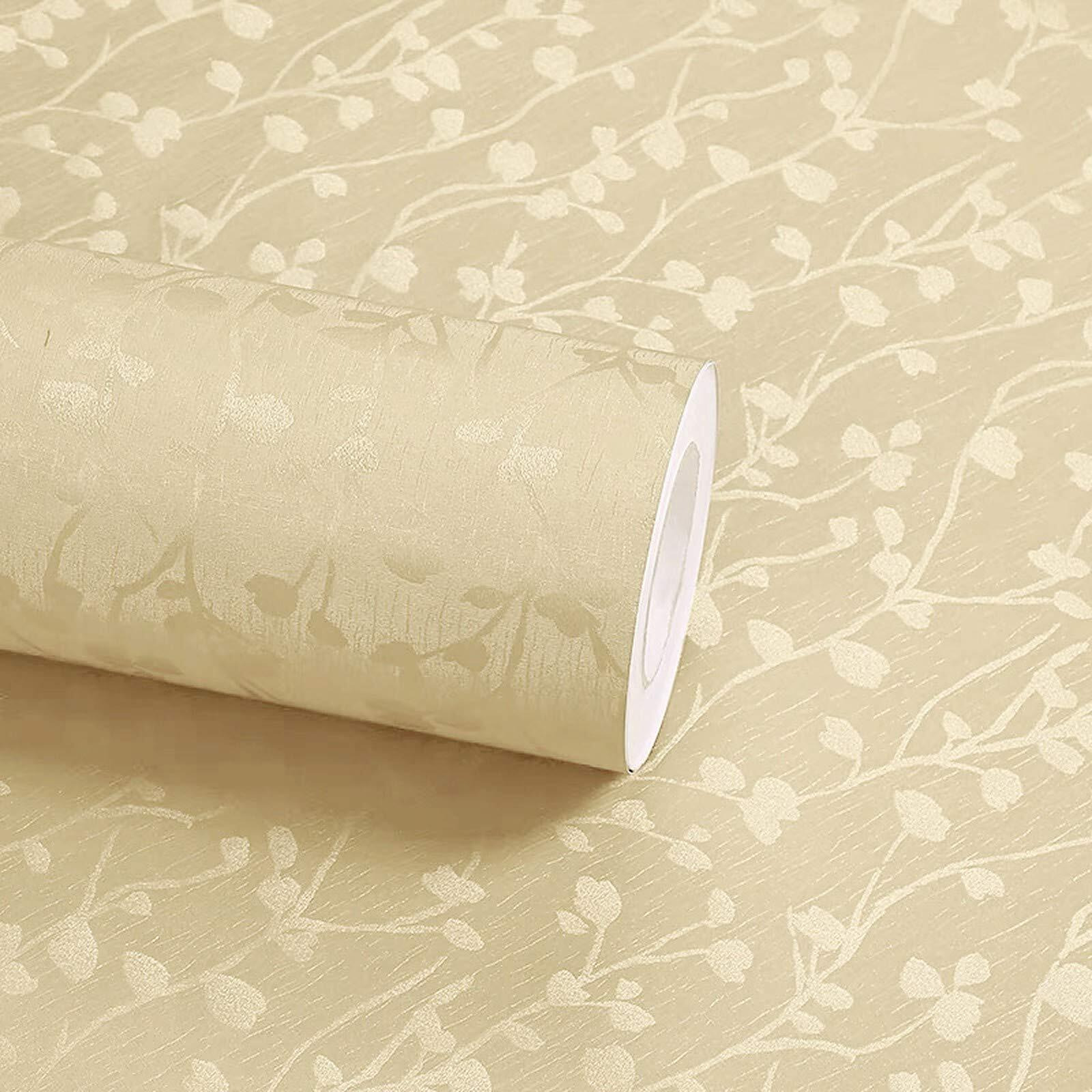 Wolpin Wall Stickers Butterfly Leaves Wallpaper For Hall Room (45 X 600 Cm) Textured Self Adhesive Decals, Beige