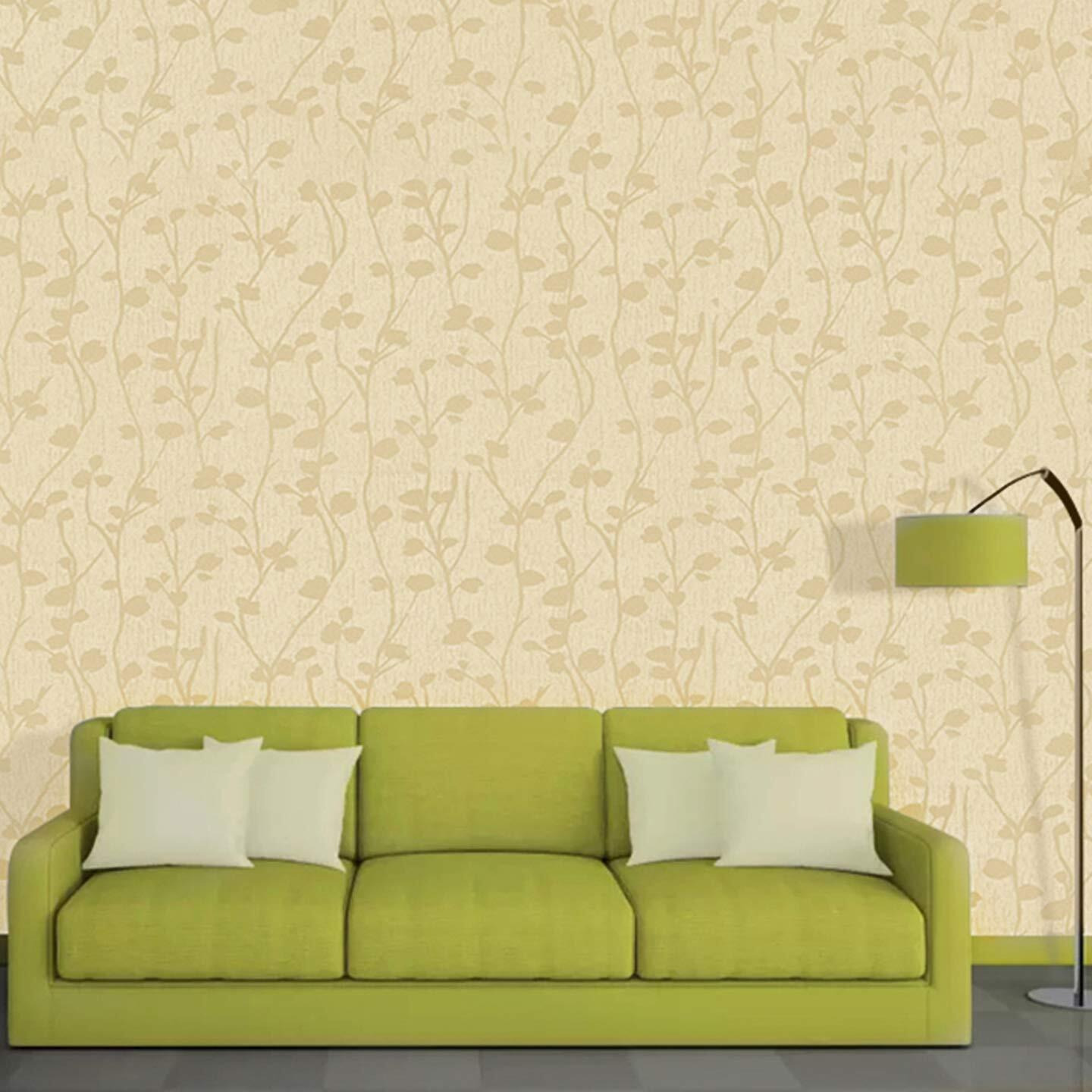 Wolpin Wall Stickers Butterfly Leaves Wallpaper For Hall Room (45 X 600 Cm) Textured Self Adhesive Decals, Beige