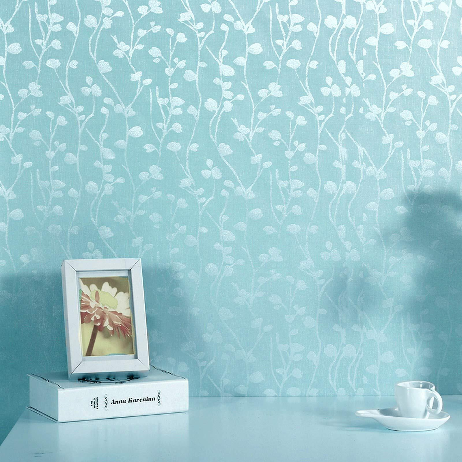 Wolpin Wall Stickers Botanical Wallpaper For Home Butterfly Leaves (45 X 600 Cm) Living Room Kids Bedroom Decoration Embossed Self Adhesive Nature Diy, Blue