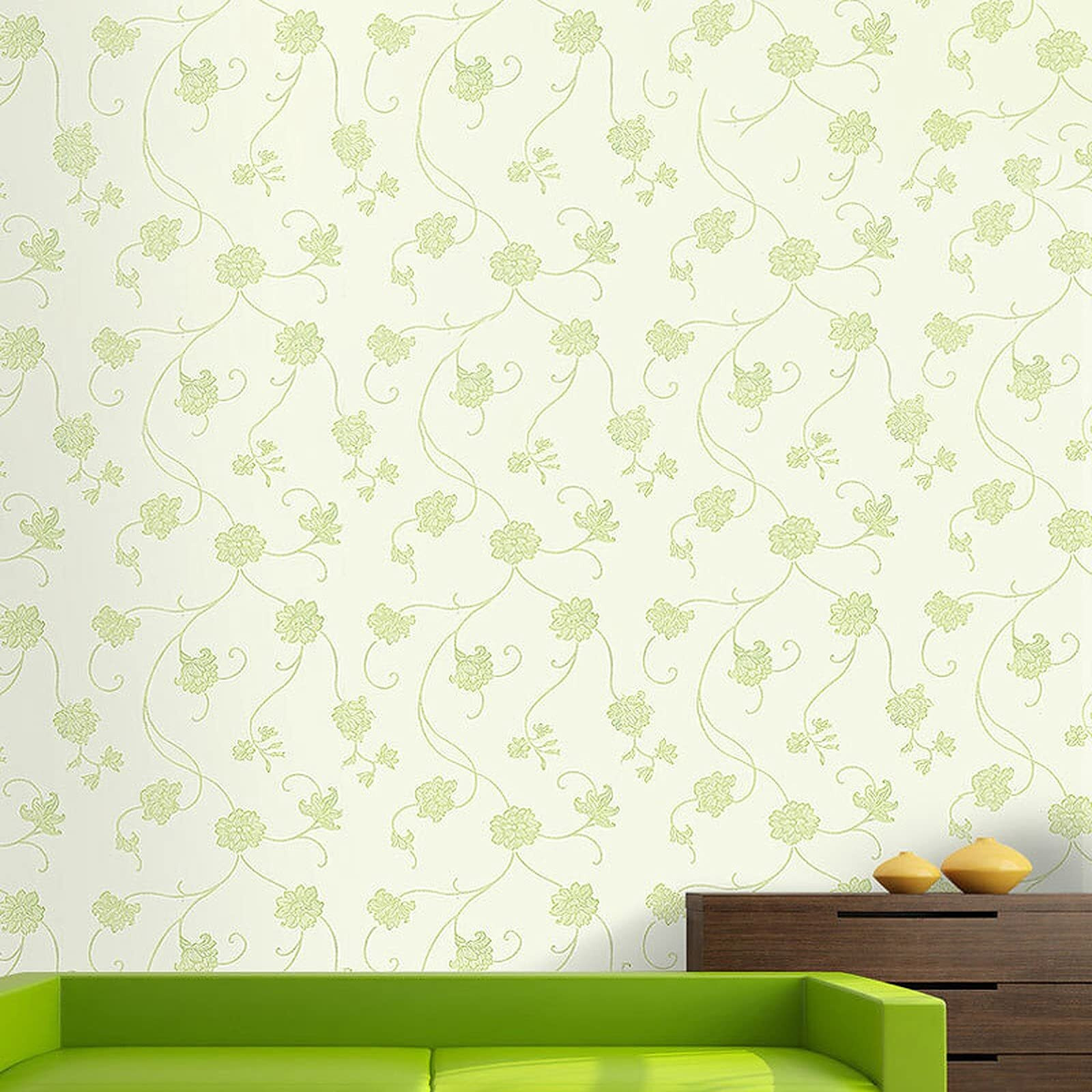 Wolpin Wall Stickers Pvc Wallpaper For Home Diy Green Vines Waterproof Decals (45 Cm X 10 M) Self Adhesive, Green