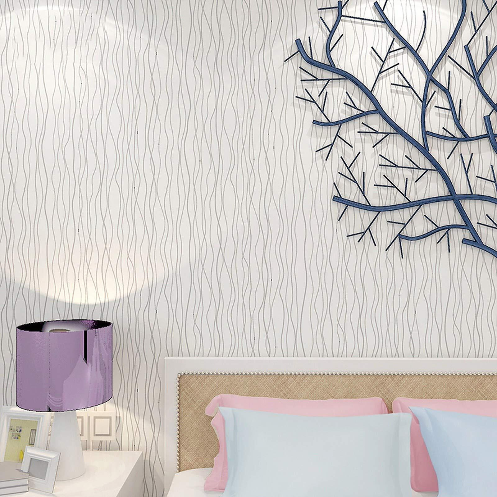 Wolpin Wall Stickers Wallpaper Office Restaurant Design (45 Cm X 10 M) Stripe Living Room, Hall Bedroom Decal Silver, White