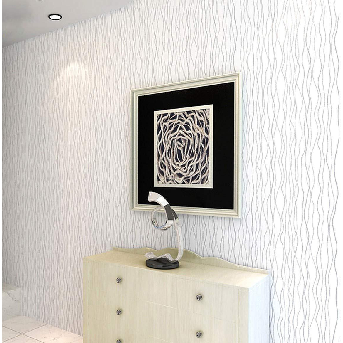 Wolpin Wall Stickers Wallpaper Office Restaurant Design (45 Cm X 10 M) Stripe Living Room, Hall Bedroom Decal Silver, White