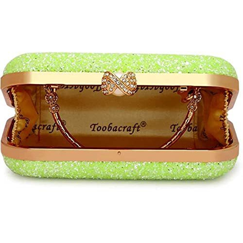 Tooba Women's Handcrafted Beautiful Bling Box Clutch Bag (Fluorescent Green Pearl)