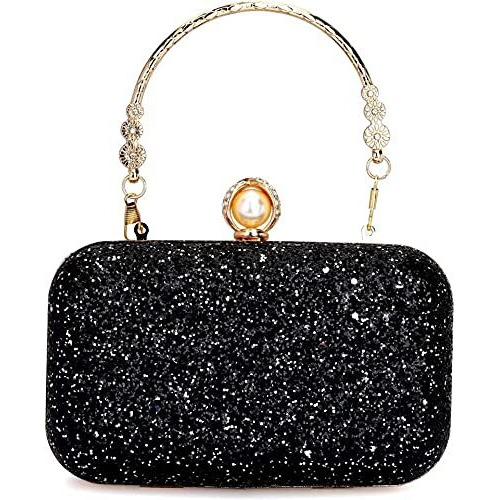 Toobacraft Women's Handcrafted Beautiful Bling Box Clutch Bag (Black/Silver Pearl)